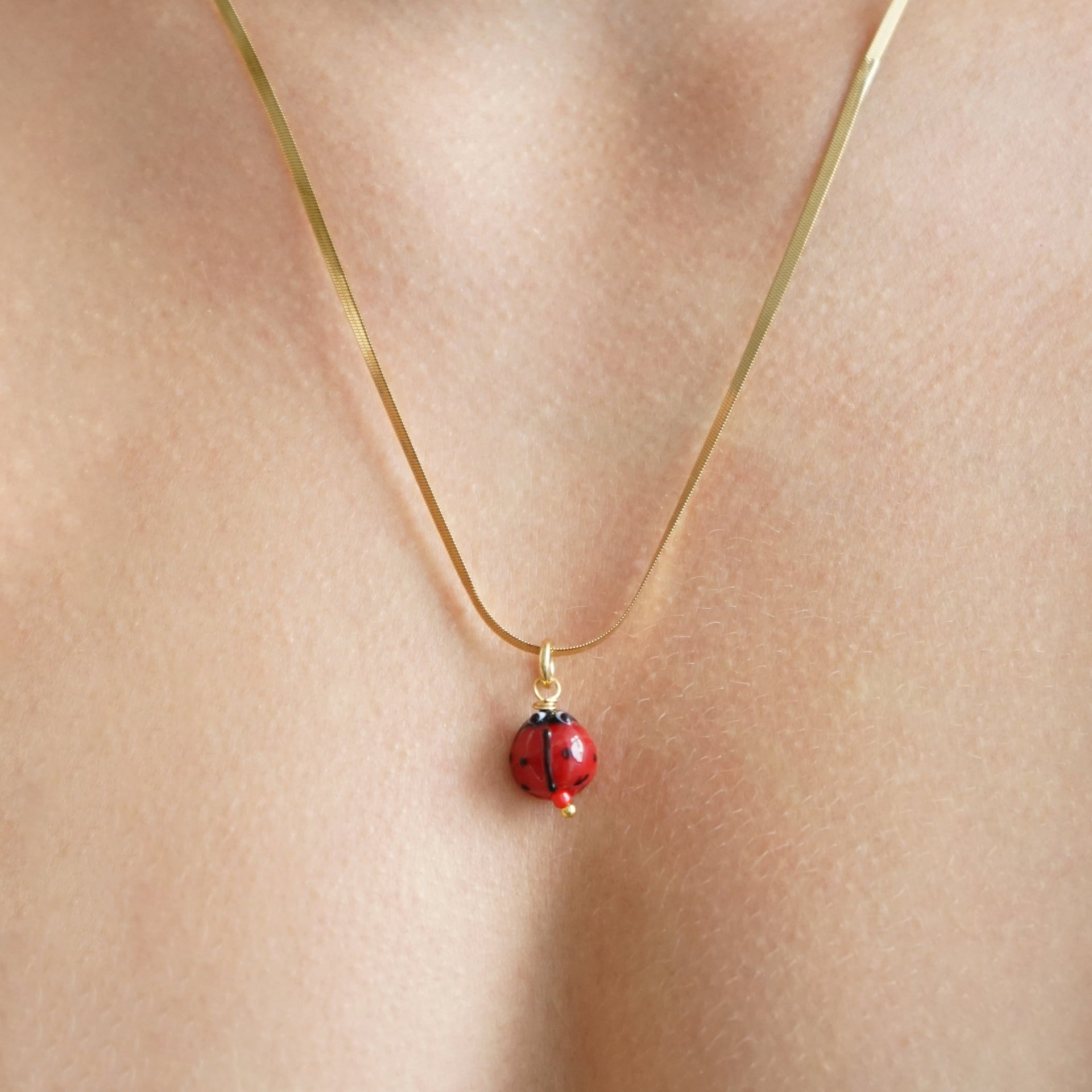 Snake Chain Necklace Ladybug