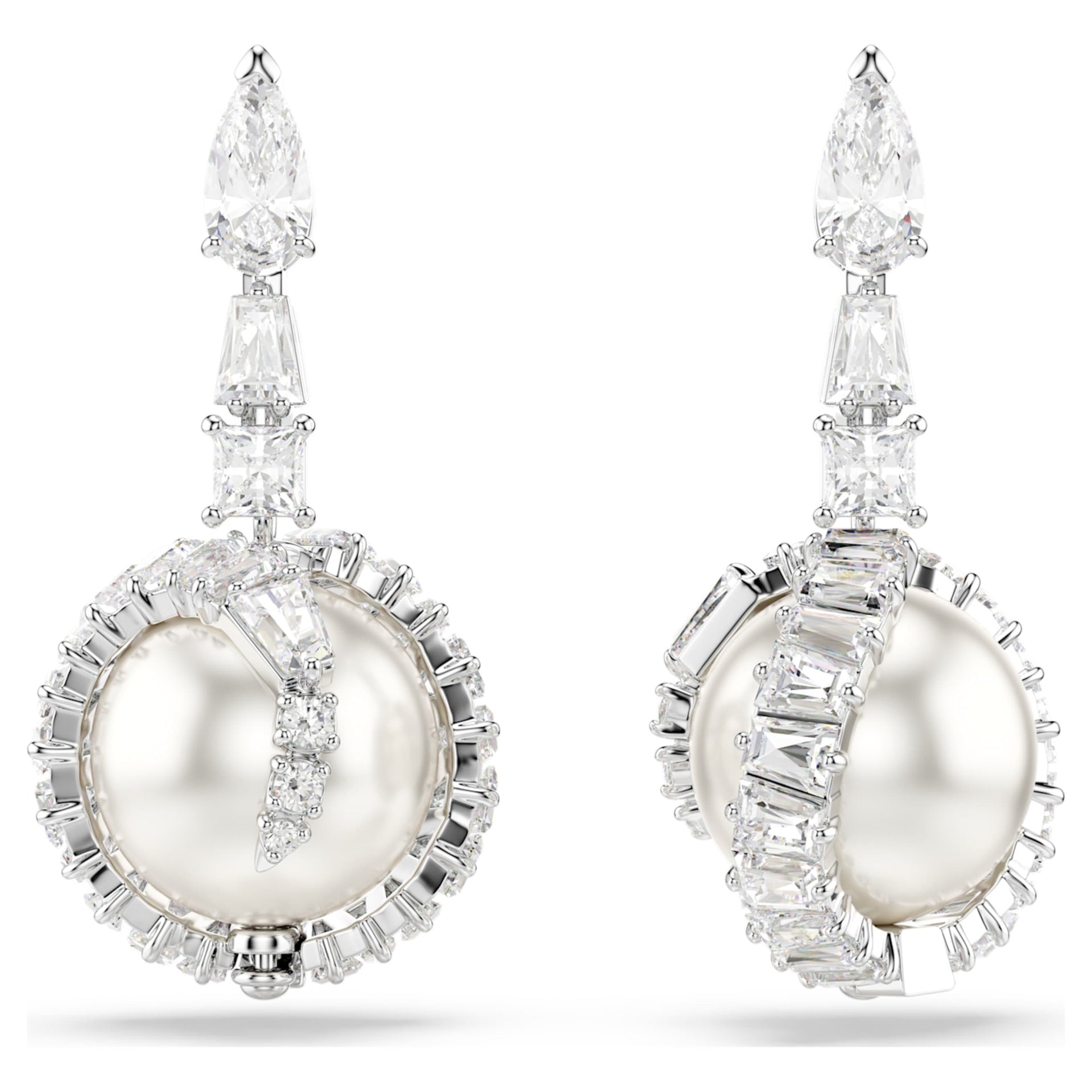 SNAKE DROP EARRINGS CRYSTAL PEARL MIXED CUTS YEAR OF THE SNAKE WHITE RHODIUM PLATED