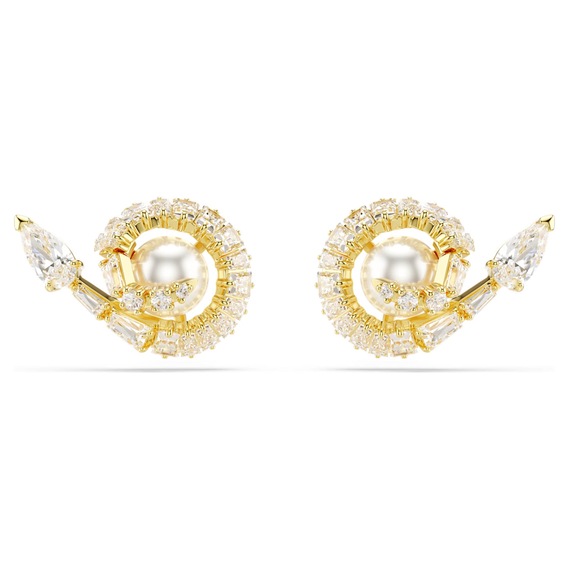 SNAKE STUD EARRINGS CRYSTAL PEARL MIXED CUTS YEAR OF THE SNAKE WHITE GOLD TONE PLATED