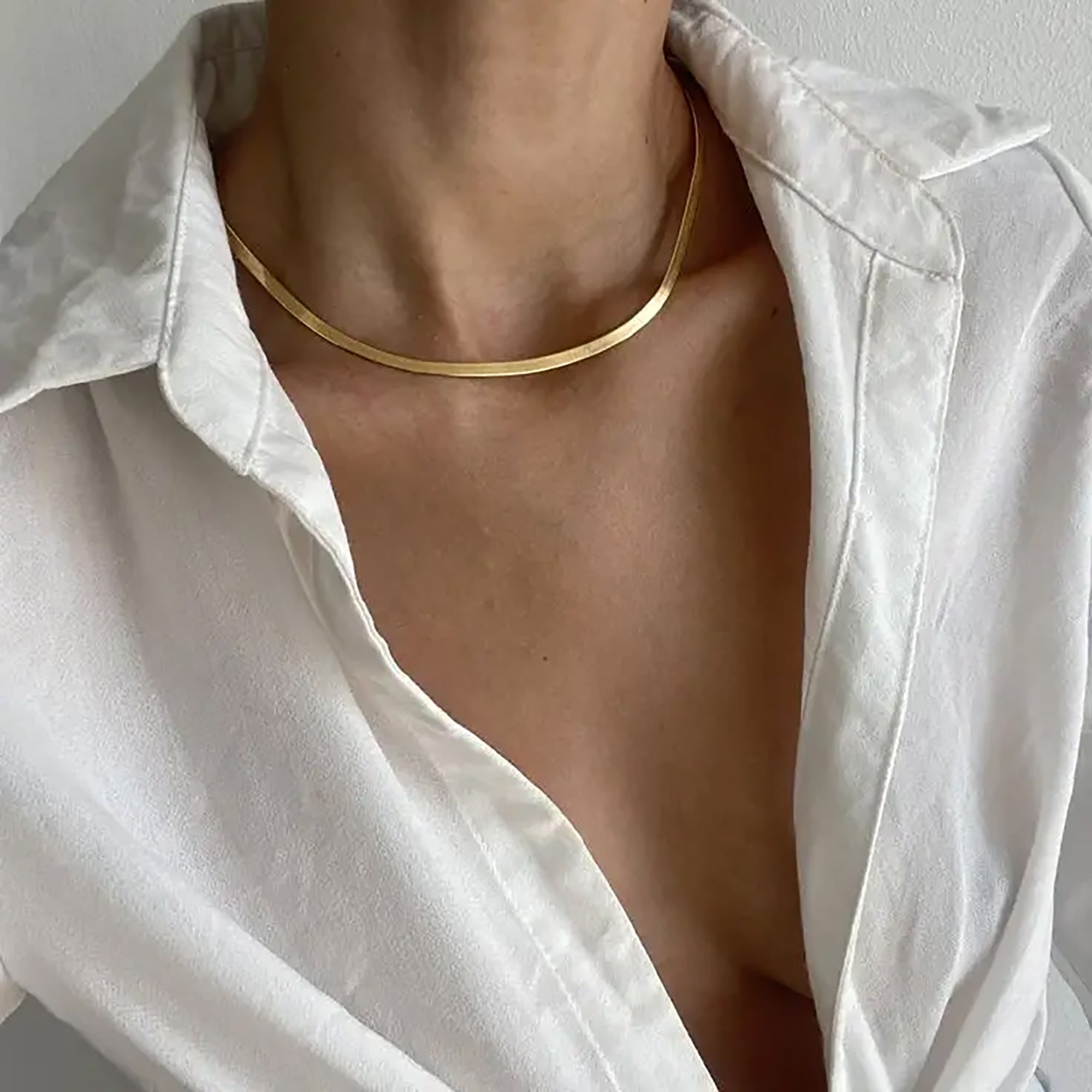 Snake Thin Chain Necklace Herringbone Classic Traditional Layering Staple