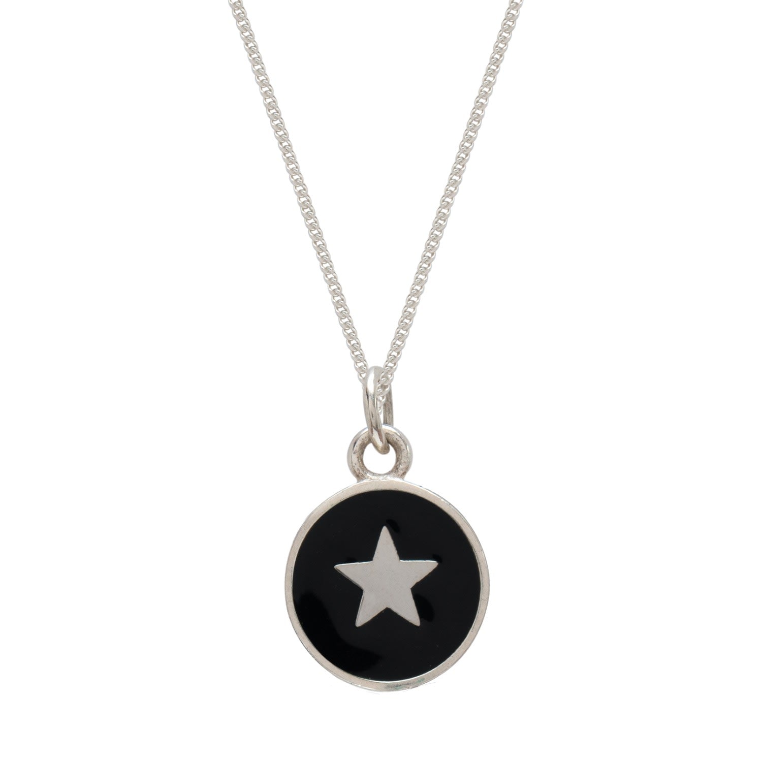 Small Star Enamel Necklace Sterling Silver Jet Black