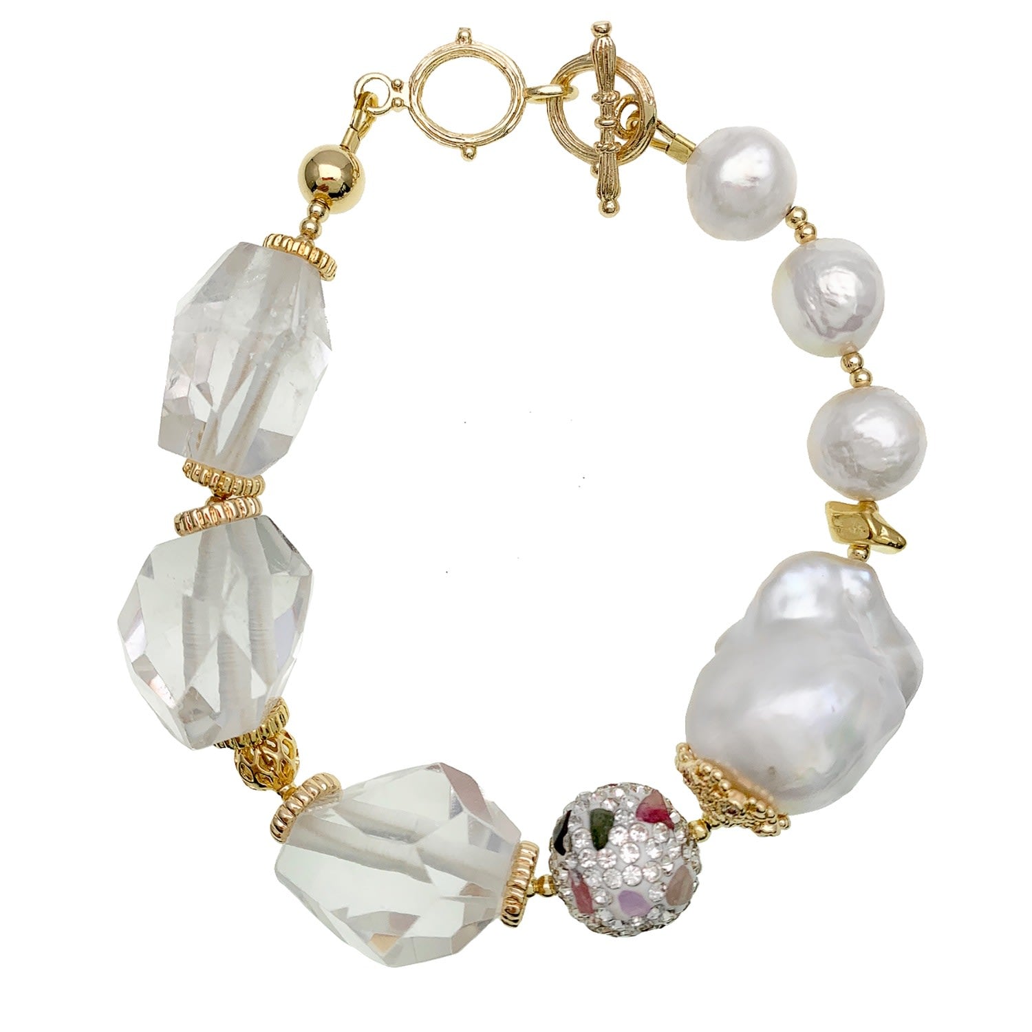 White Quartz With Baroque Pearls Bracelet