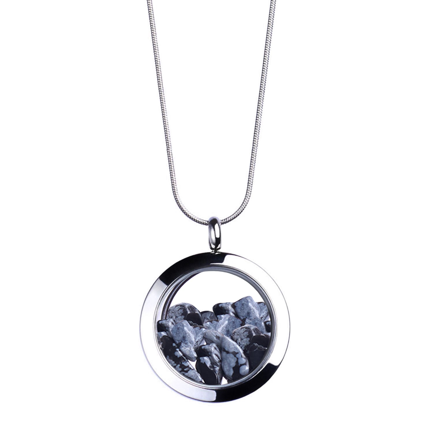 Crystal Necklace - Snowflake Obsidian Pendant Necklace – Birthstone Necklace