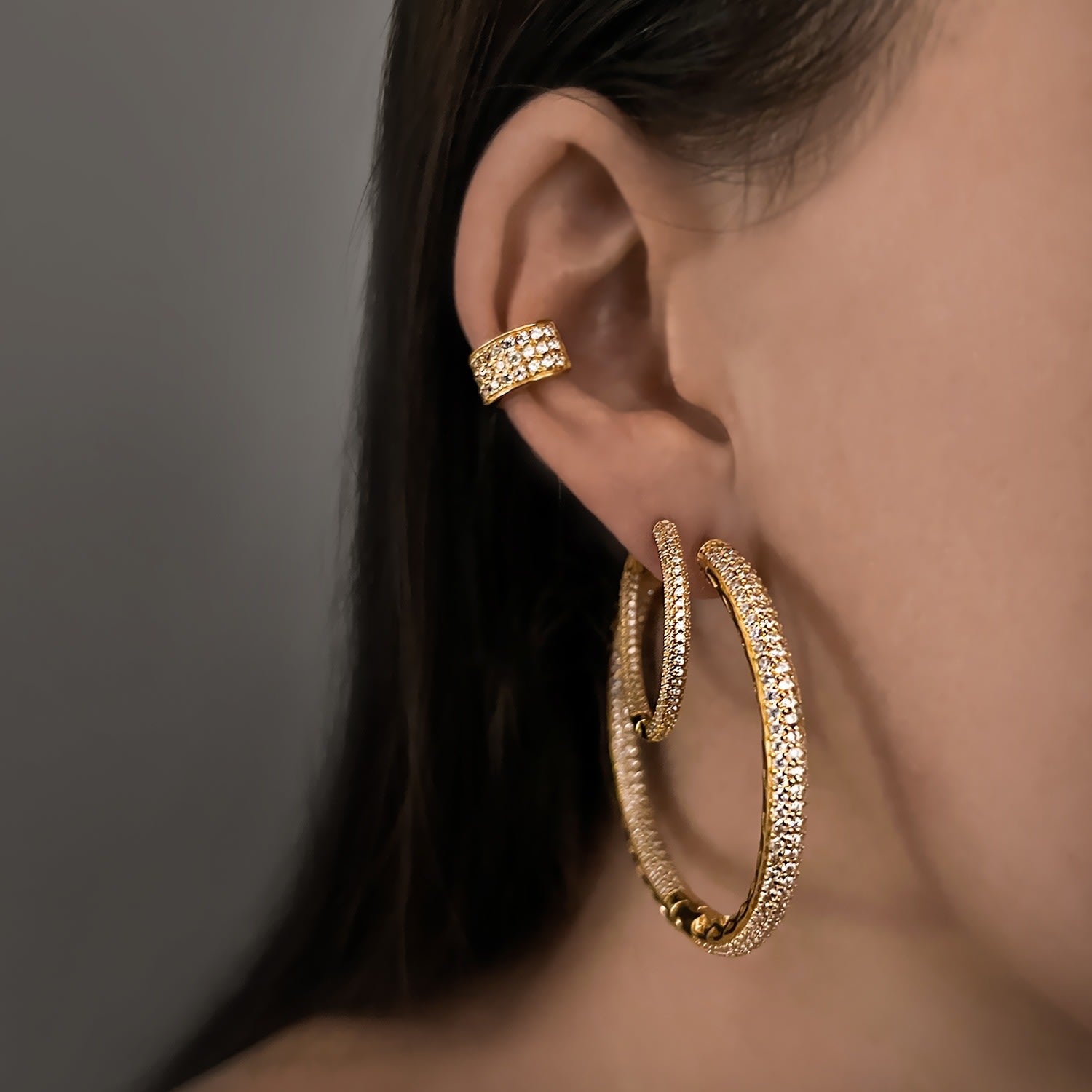 Pursuit Pave Hoops Petite With Man Made Cz Diamond Stimulant In Sterling Silver & 18K Gold Vermeil