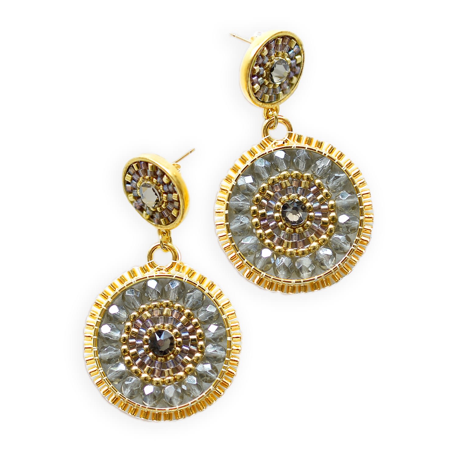 Double Circle Statement Drop Earrings - Spirit Of Place City Steel