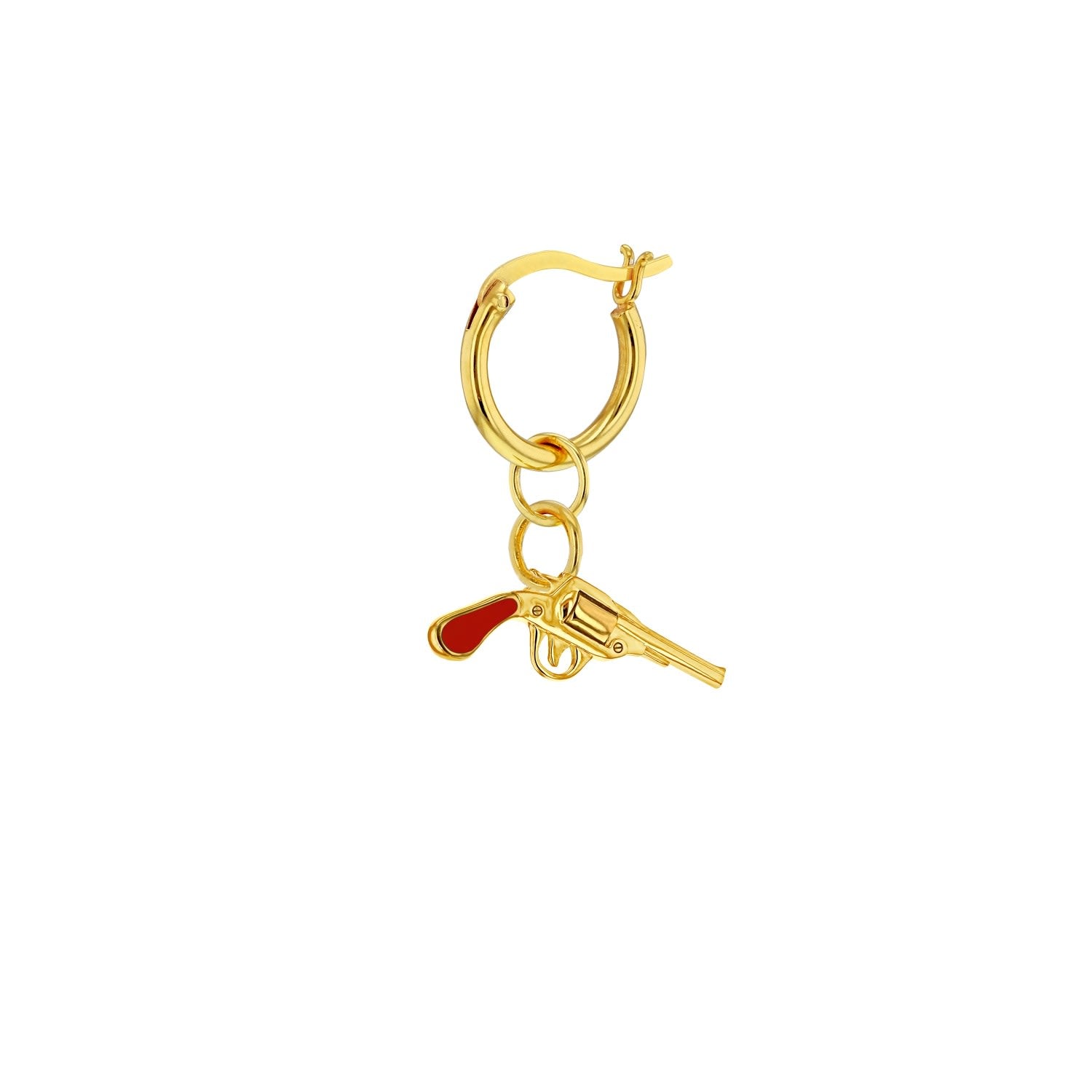 18Kt Gold Plated & Red Enamel Mini Retro Pistol Pendant