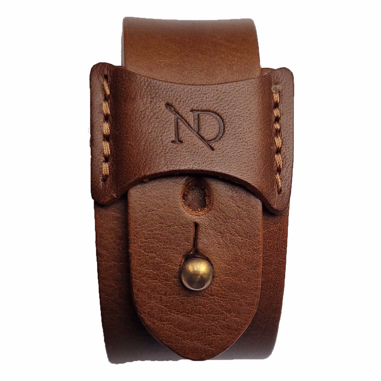Finsbury Brown Natural Grain Leather Bracelet With Brass Button