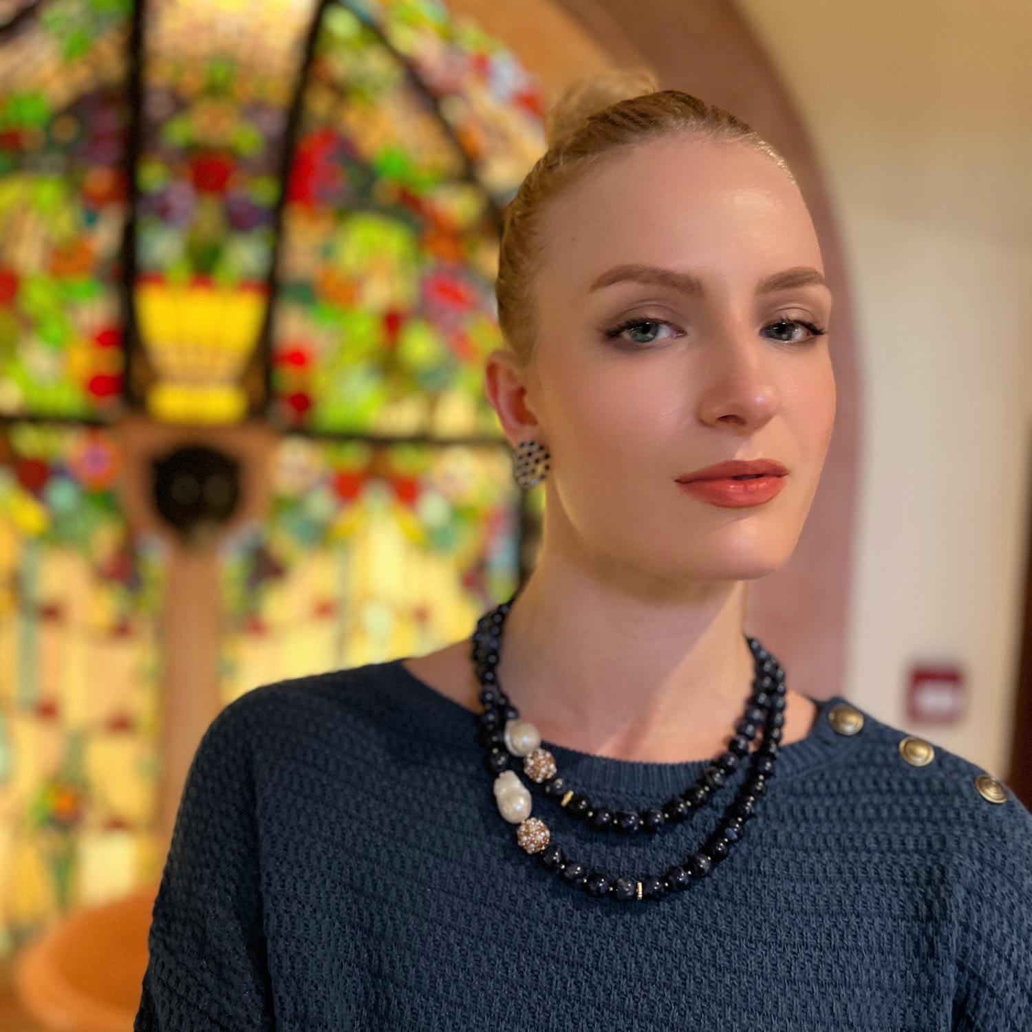 Sodalite With Baroque Pearl With Rhinestones Double Strands Necklace