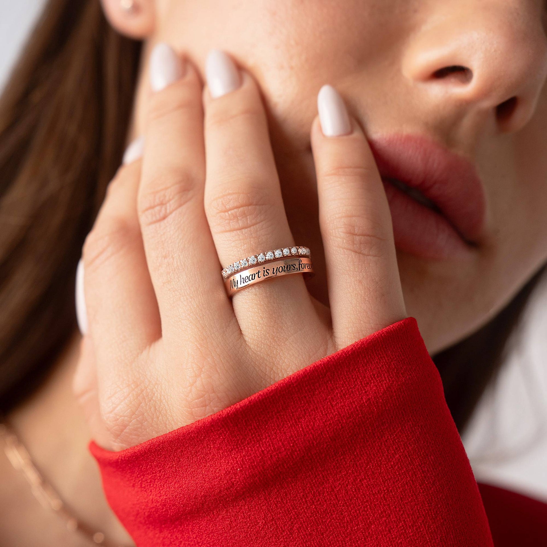 Sofia Double Band Ring with 0.15CT Diamonds in 18K Rose Gold Plating