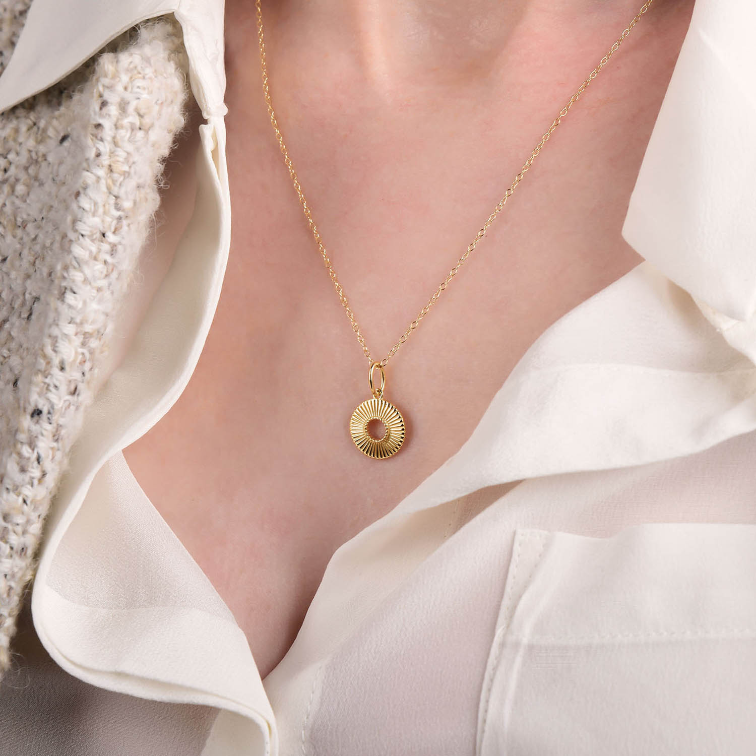 Solar Circle Necklace Gold Plated Sterling Silver