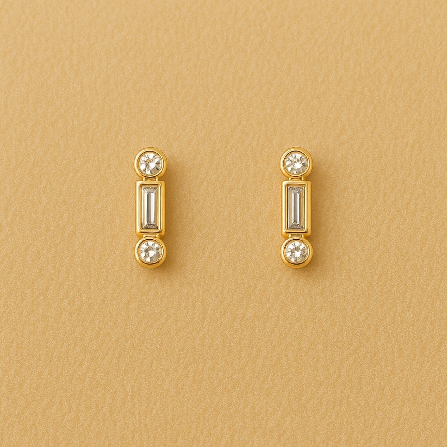 Solene Trio Baguette & Round Diamond Studs