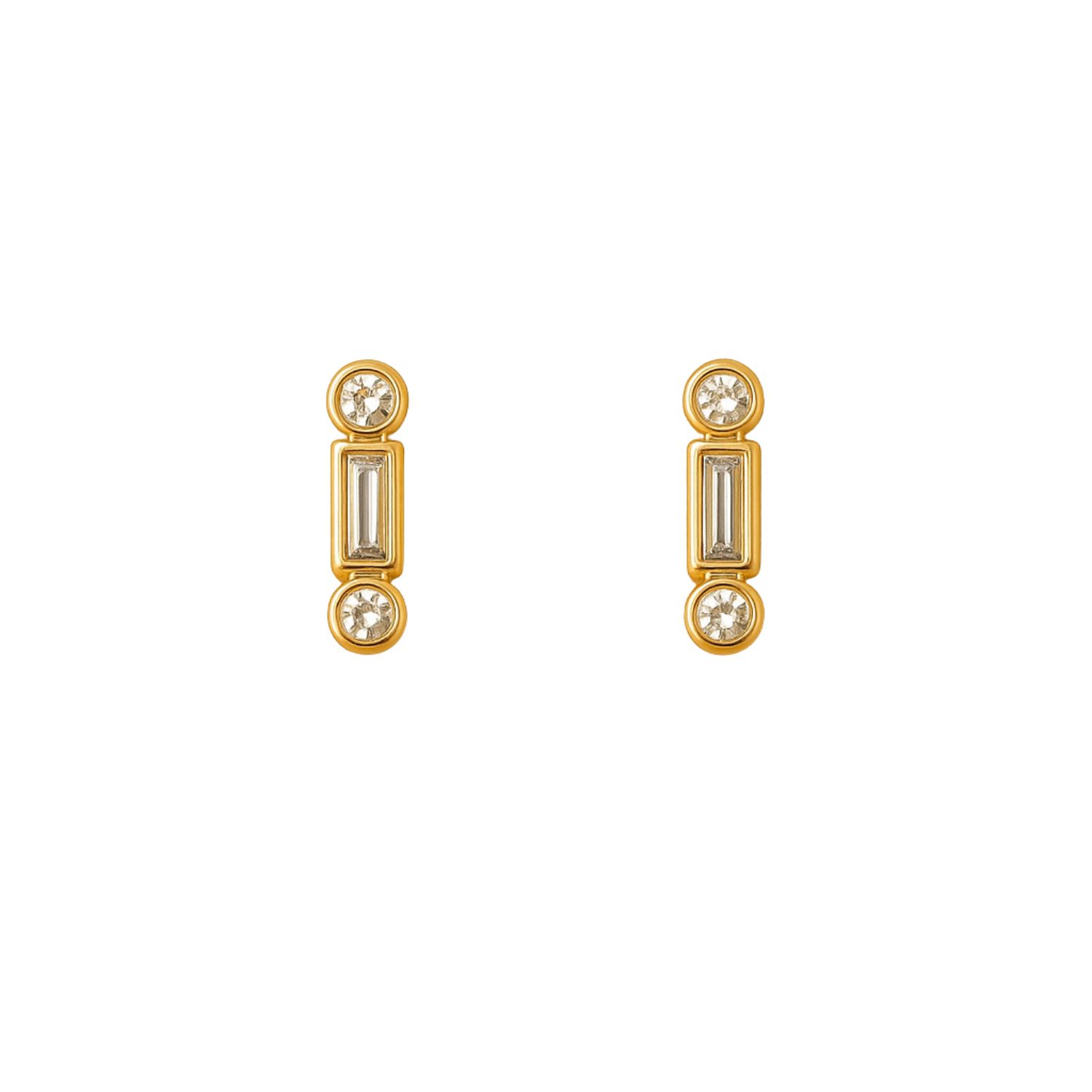 Solene Trio Baguette & Round Diamond Studs