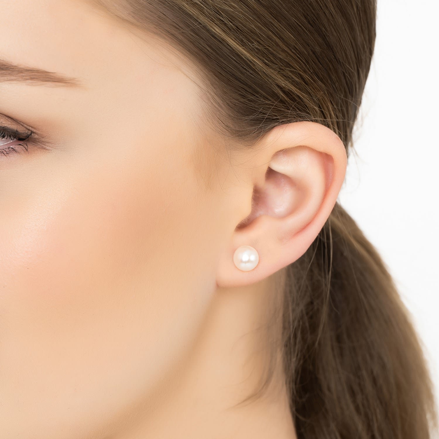 Solid 14K Gold 8Mm Classic Natural Pearl Stud Earrings