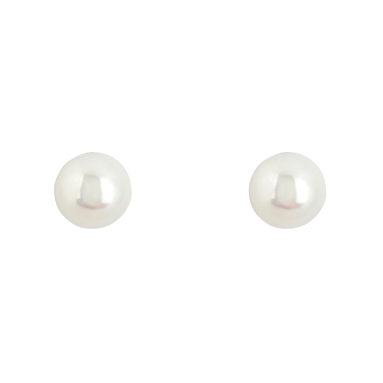 Solid 14K White Gold 8Mm Classic Natural Pearl Stud Earrings