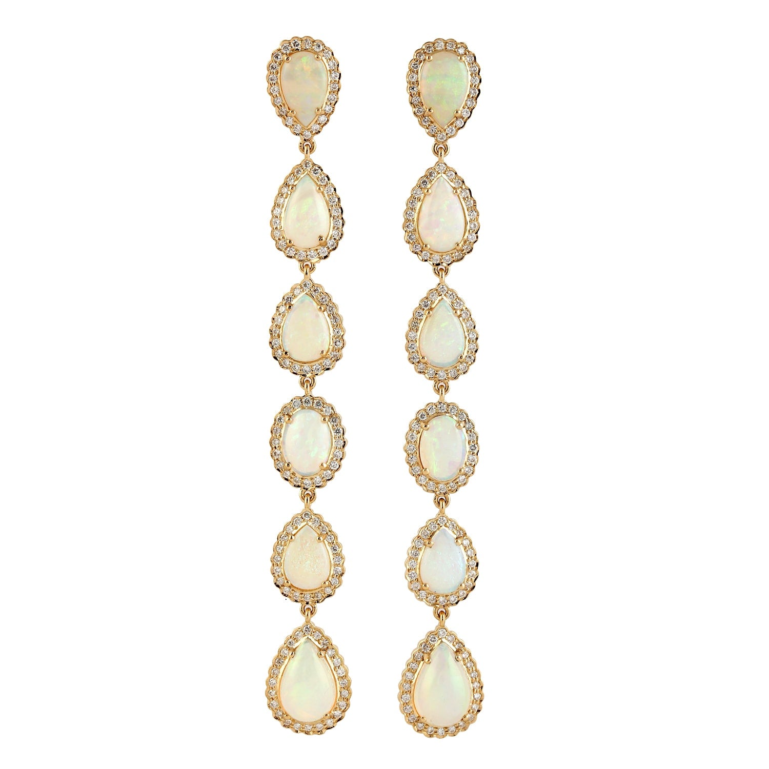 Ethiopian Opal Gemstone Pave Diamond Dangle Earrings In Gold