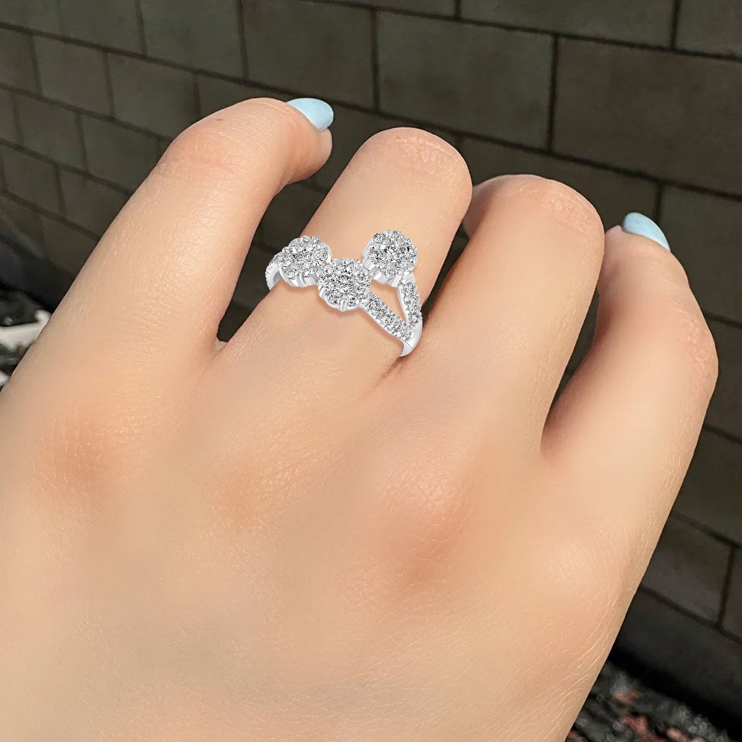 Solid 18K White Gold Pave Diamond Designer Ring