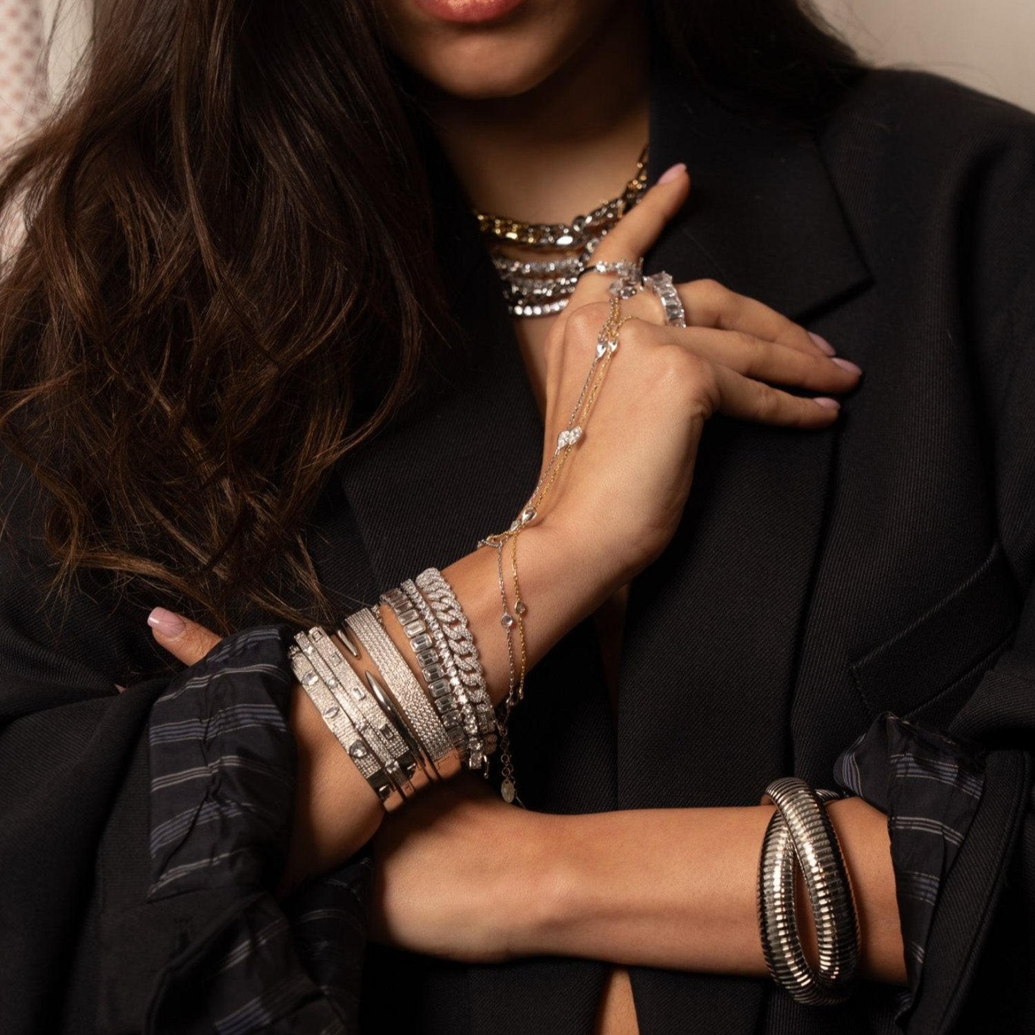 Wide Pave Bangle - Silver