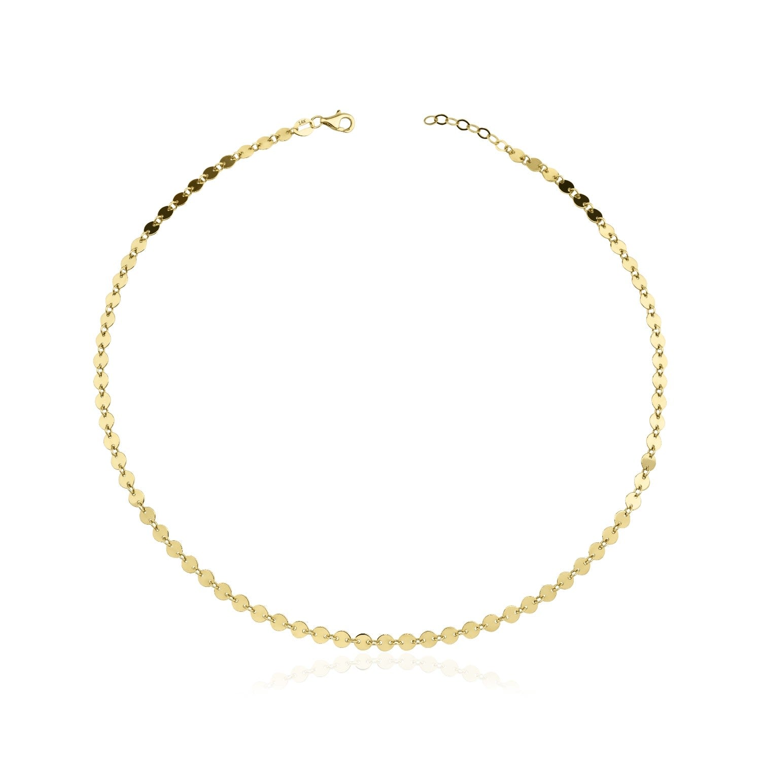 Solid Gold Circle Chain Necklace, Circle Chain Choker Necklace