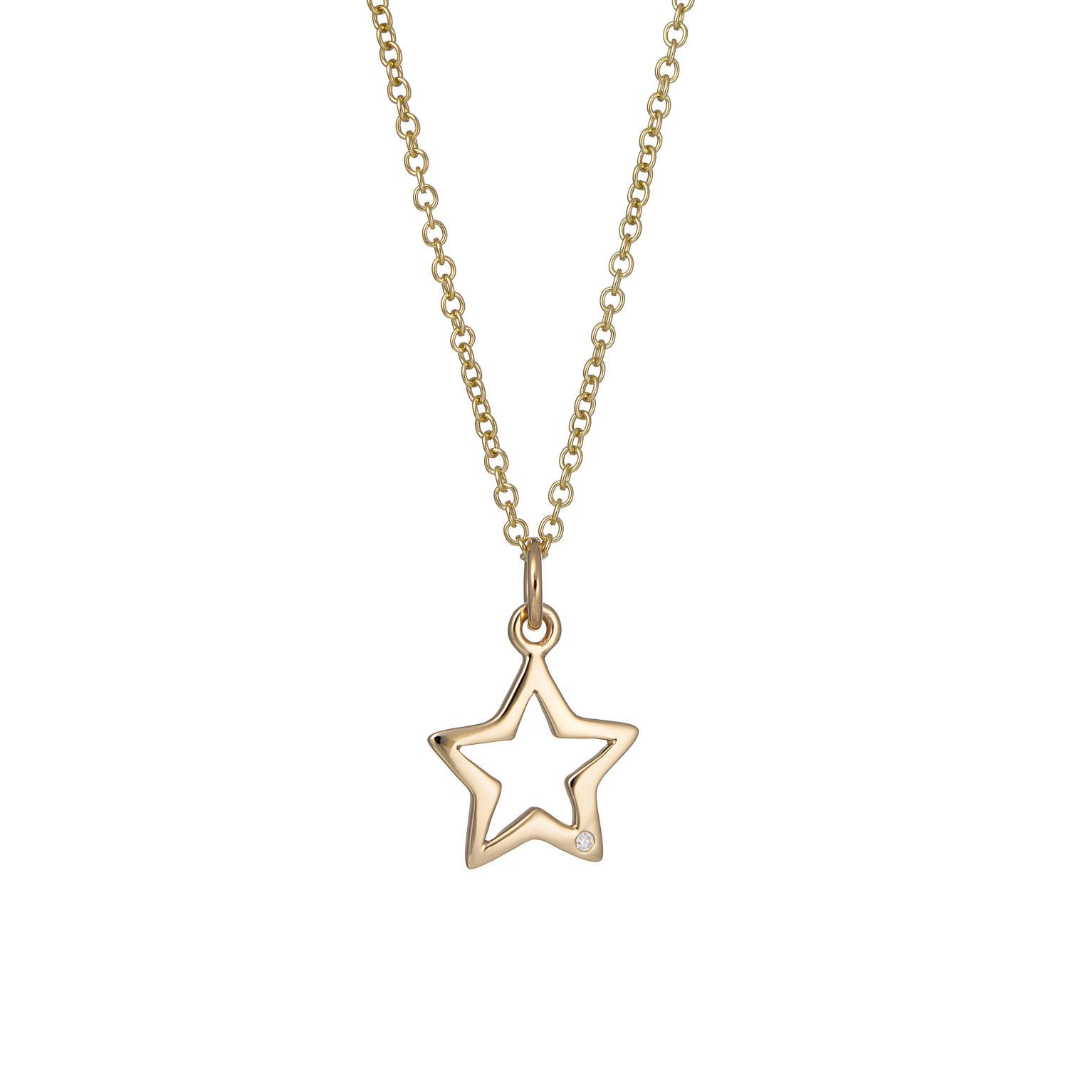 Solid Gold Open Star Necklace With Diamond