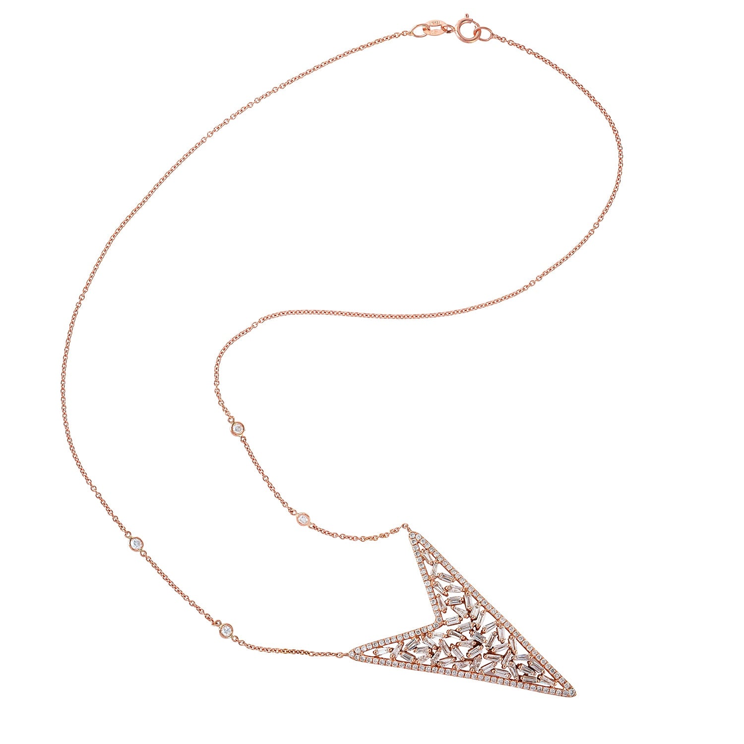 Baguette Cut Diamond Arrow Choker Necklace In Solid Rose Gold