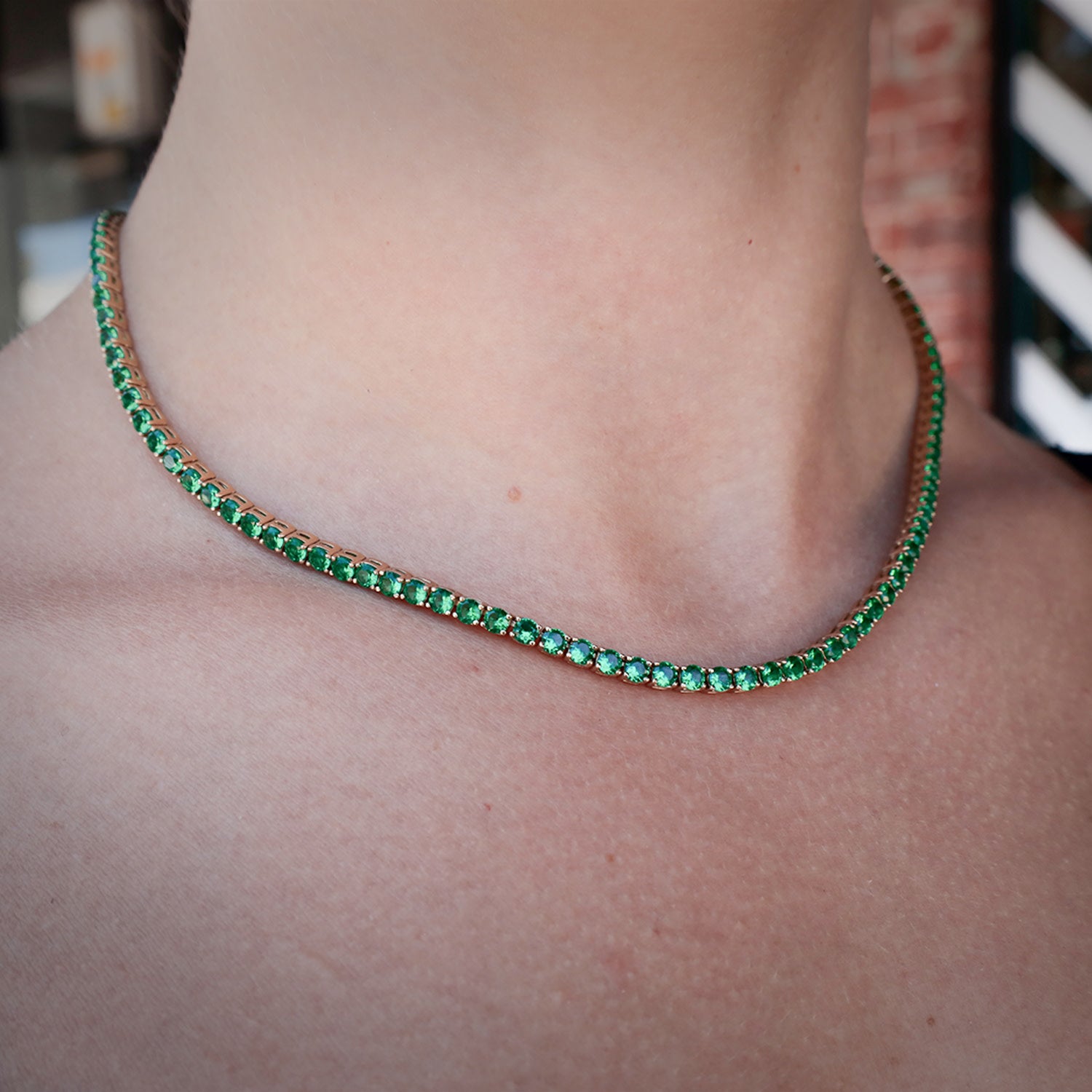 Passion Necklace With Man Made Emeralds & Cz Diamond Stimulant In 18K Gold Vermeil