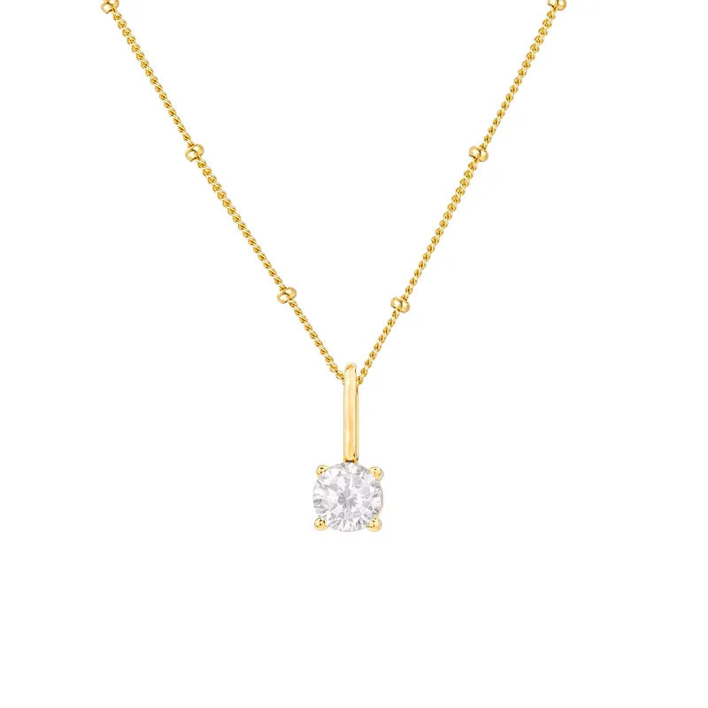Solitaire Pendant Gold Beaded Necklace