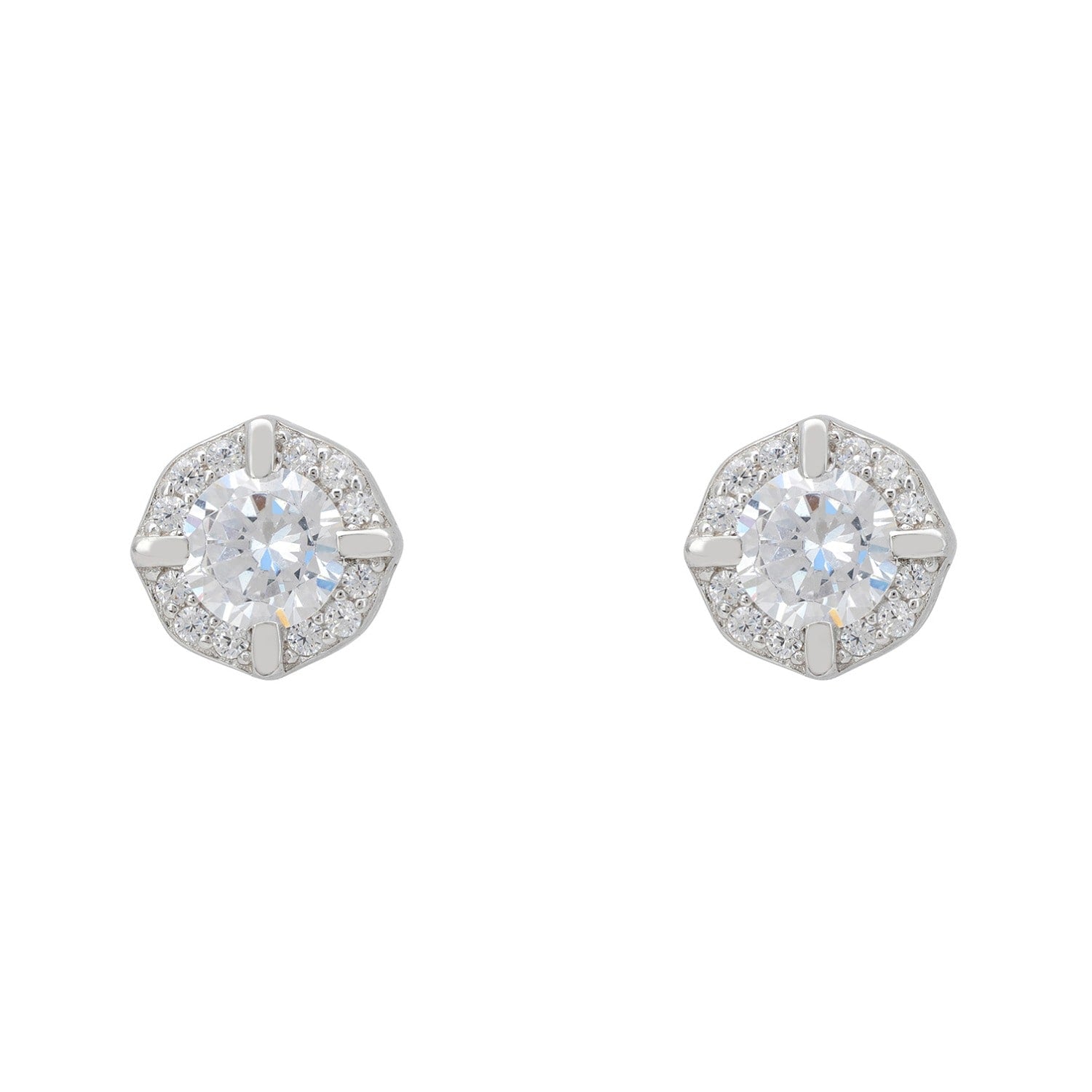 Solitaire Sparkle Stud Earrings Silver
