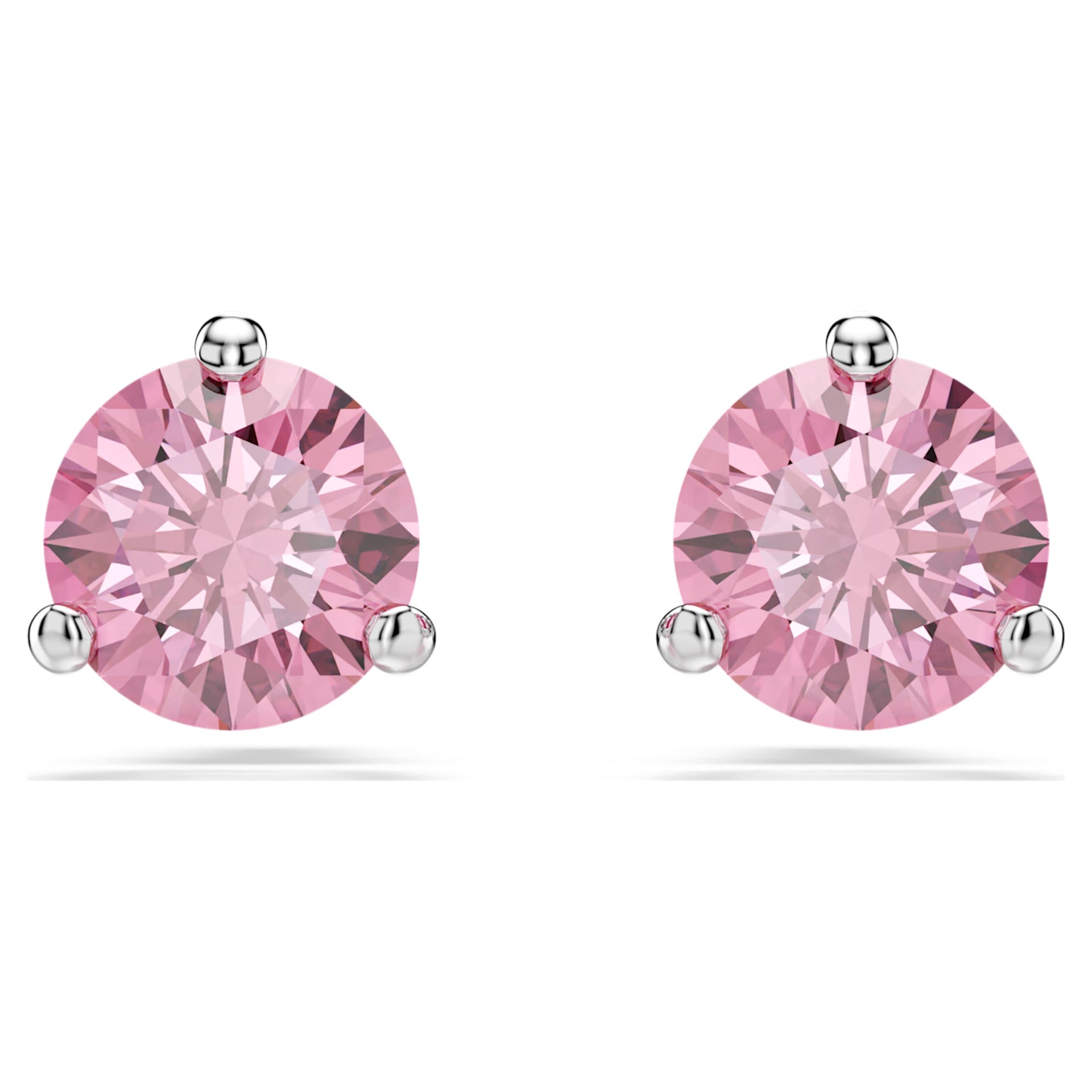 SOLITAIRE STUD EARRINGS ROUND CUT PINK RHODIUM PLATED