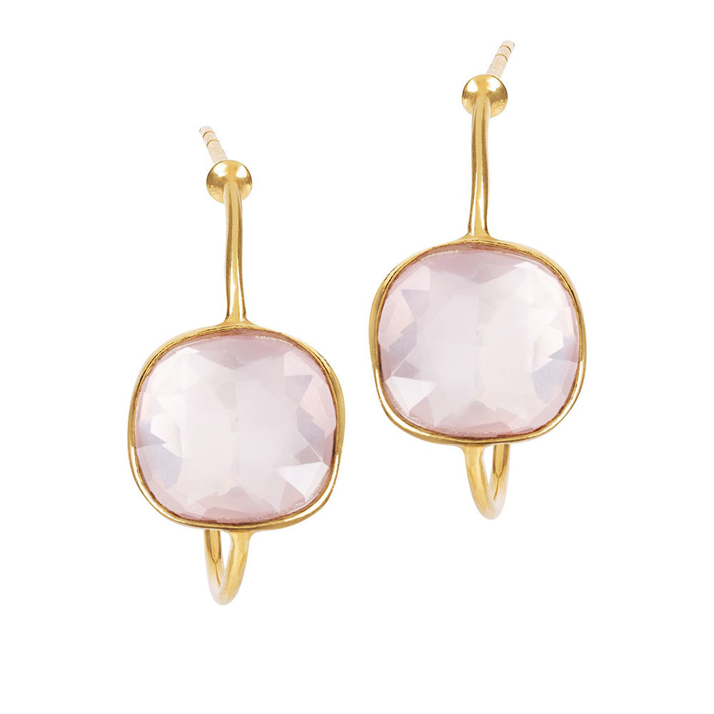Sophia Pink Quartz Gold Hoops