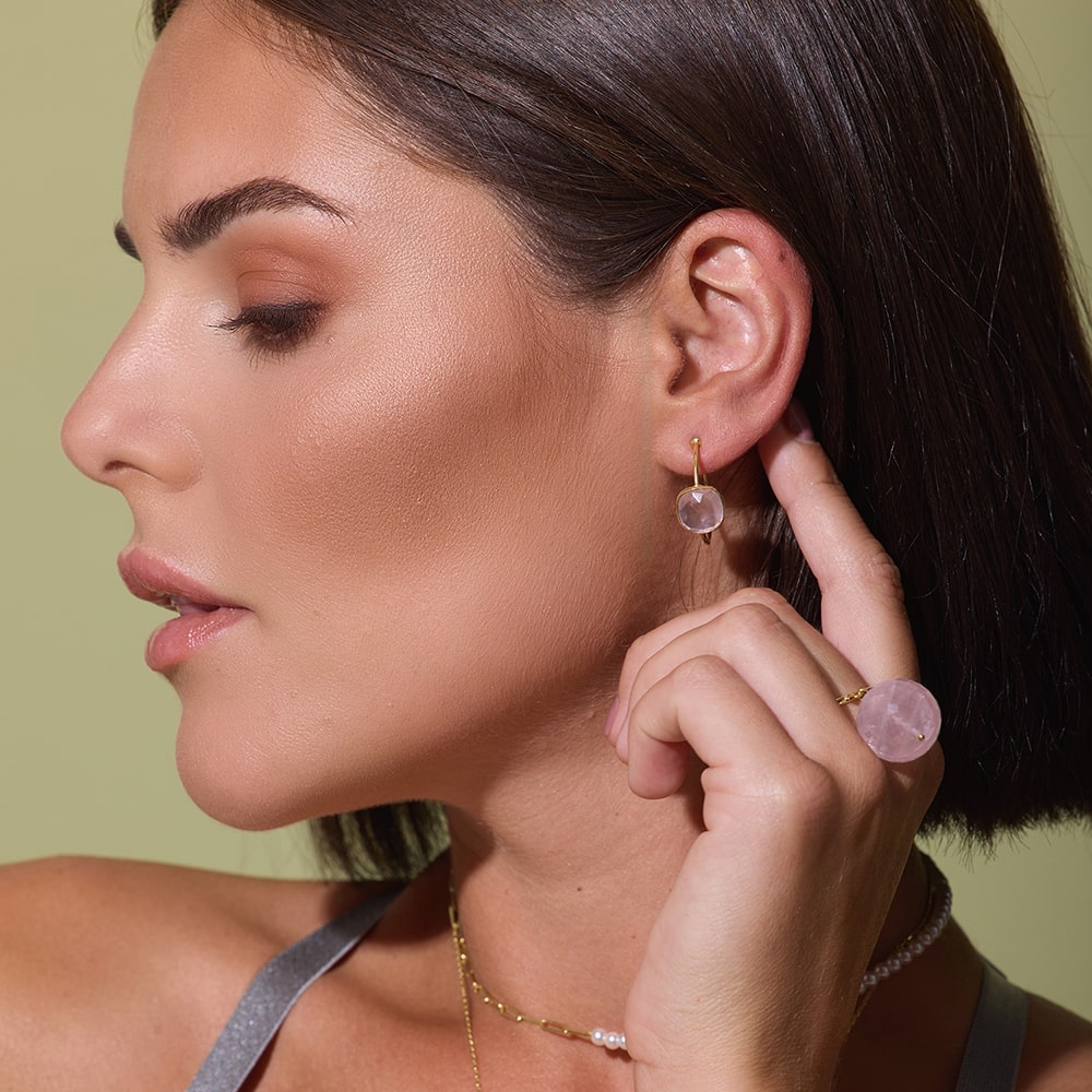 Sophia Rose Quartz Gold Hoop Earrings