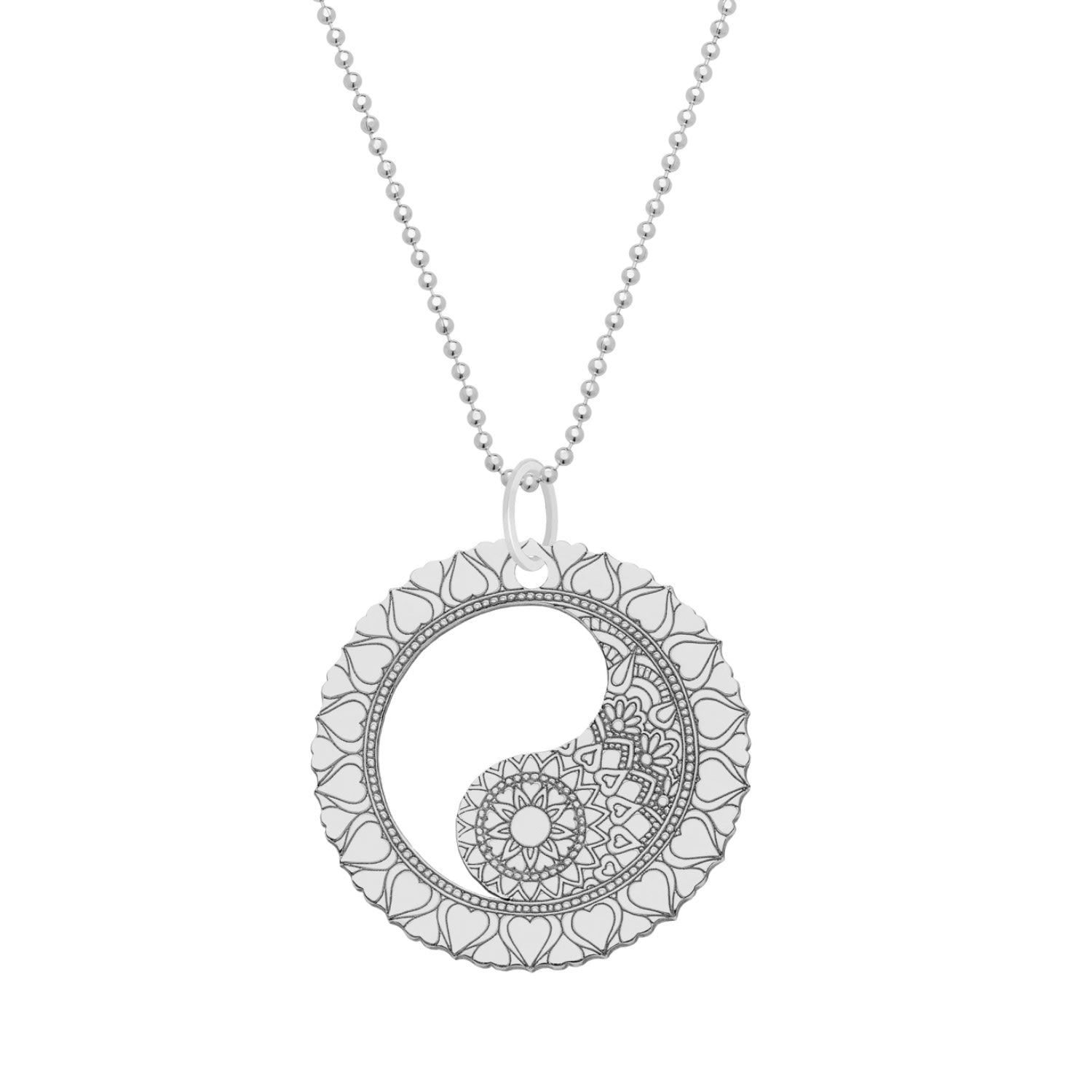 Small Silver Mandala Yin Yang Pendant Necklace