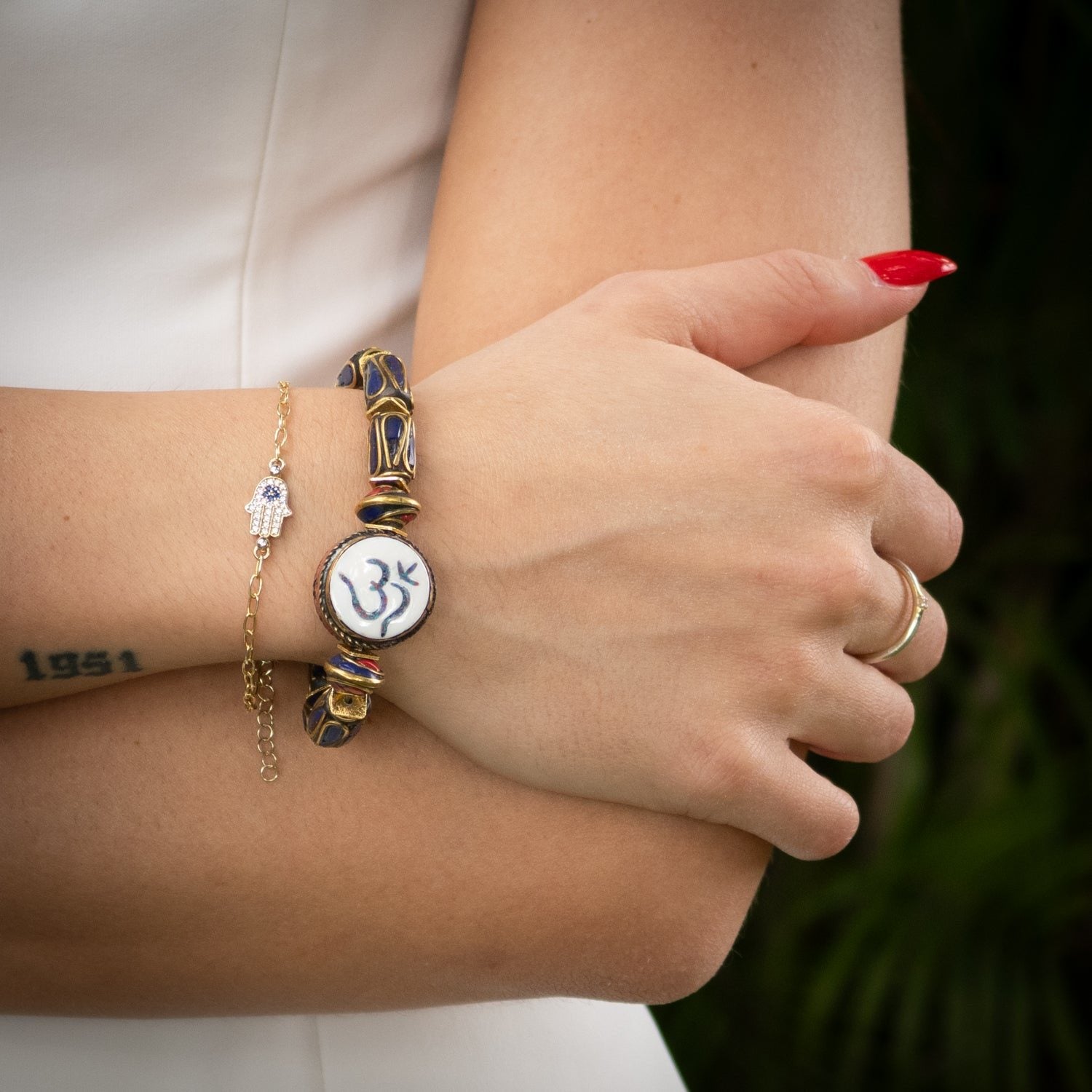 Soul Balance Om Charm Bohemian Spiritual Beaded Bracelet - Blue