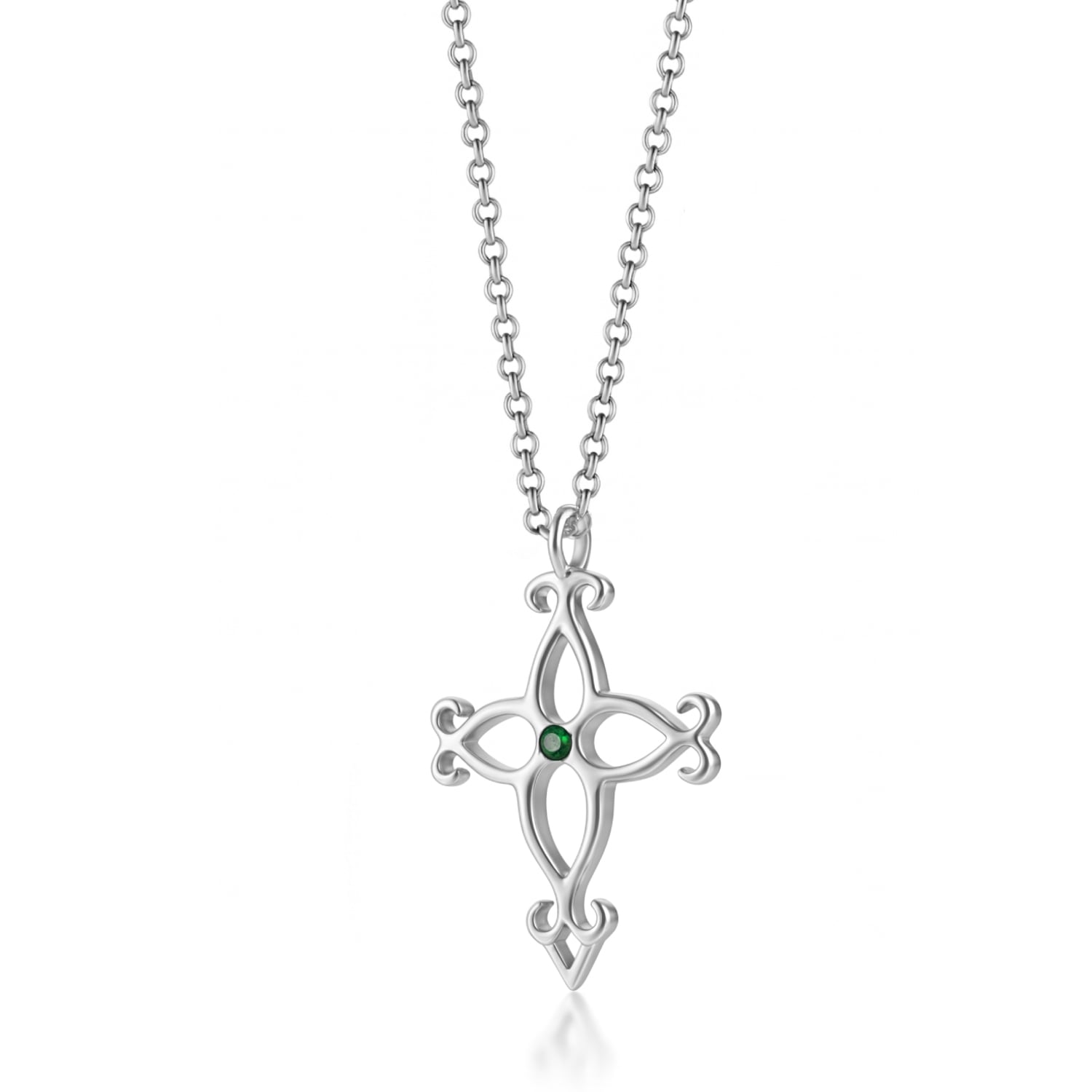 Soul Cross In Sterling Silver Necklace With Emerald - Elegant Jewelry For Women