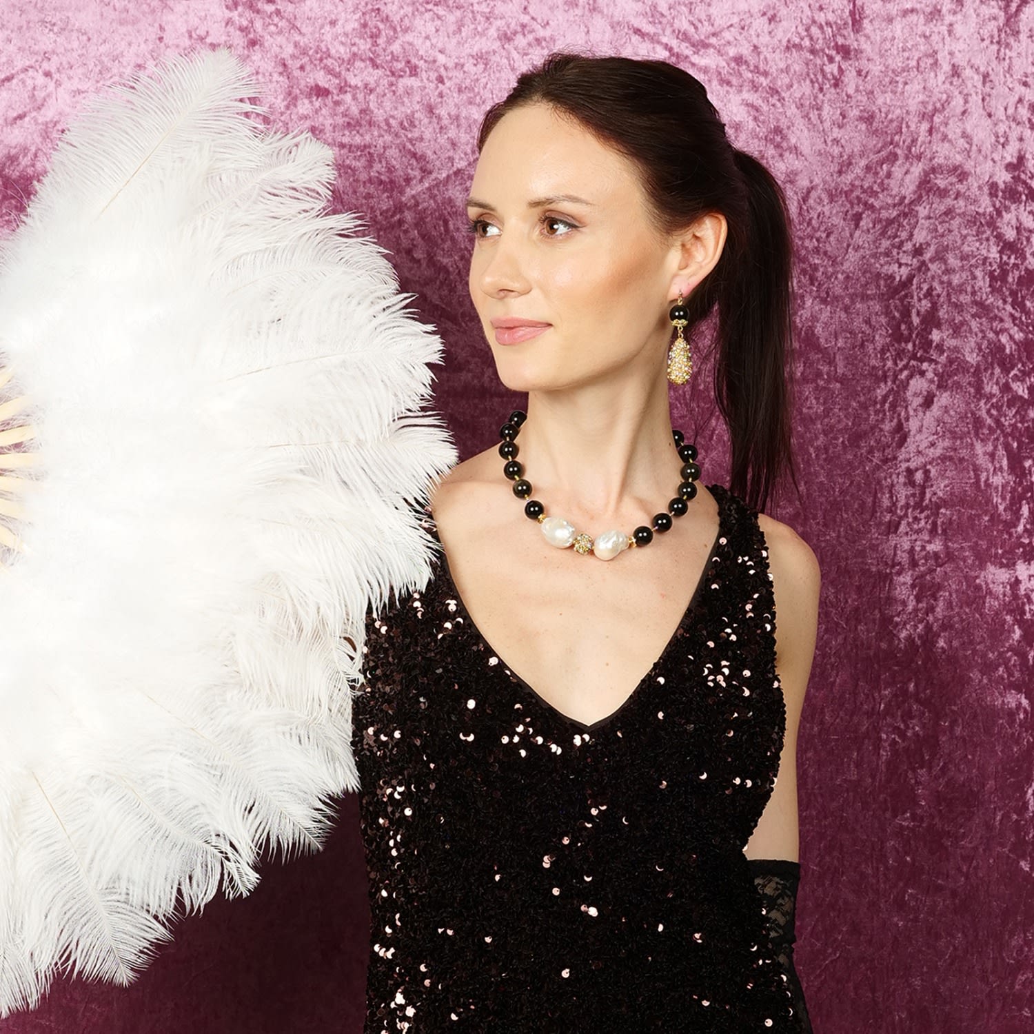 Black Gemstone With Baroque Pearl Statement Necklace