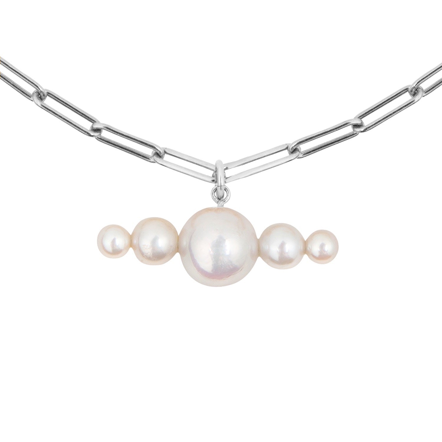 Aetia Linea Pearl Chain Necklace - Silver