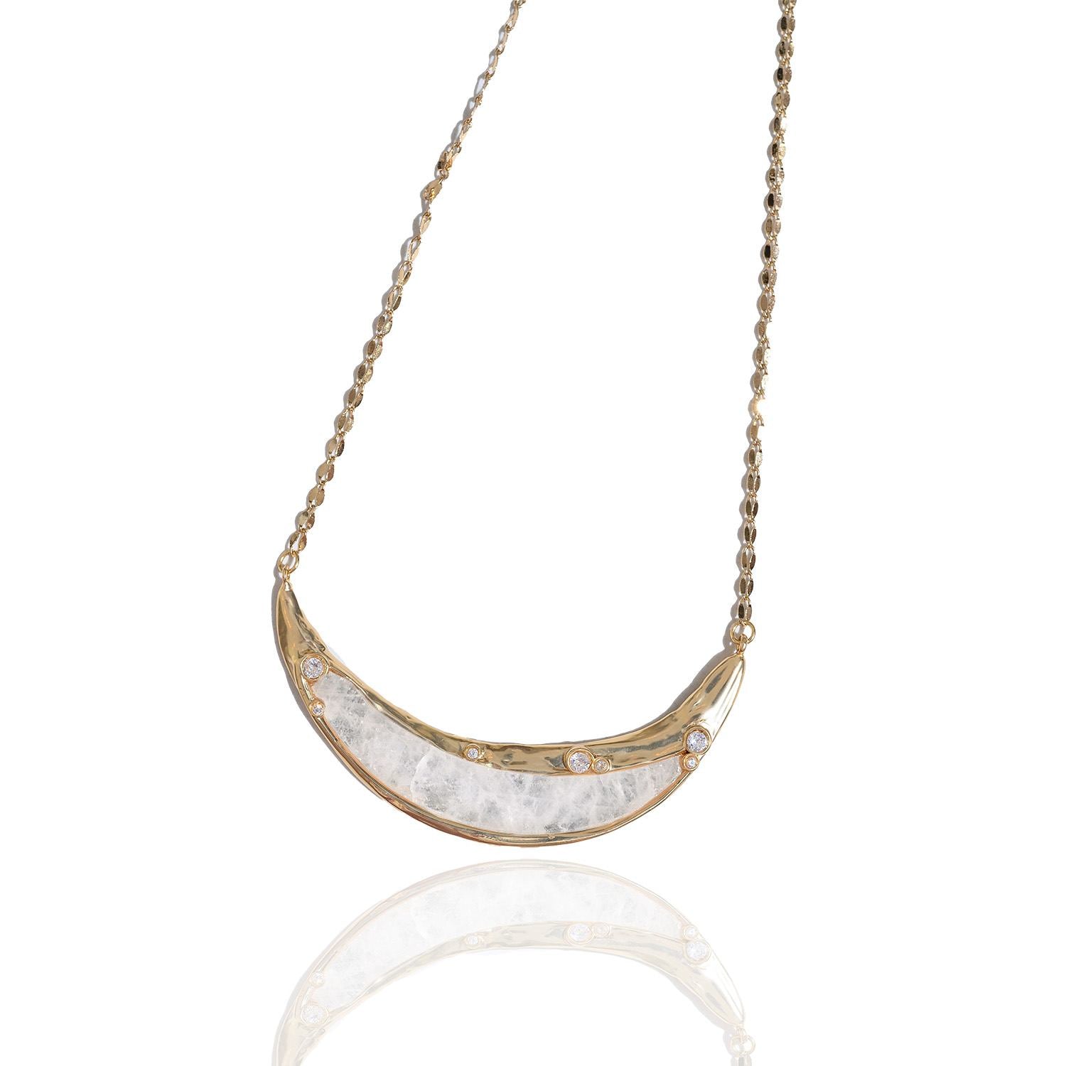 Sparkles Clear Quartz Curved Bar Pendant Necklace