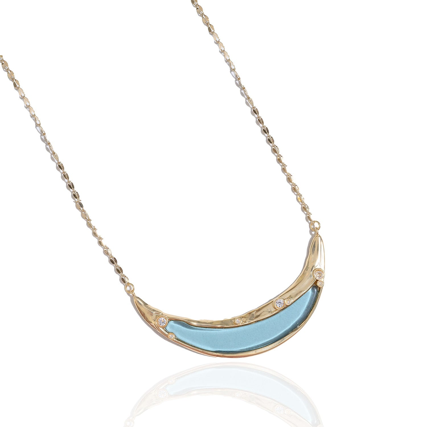 Sparkles Blue Curved Bar Pendant Necklace