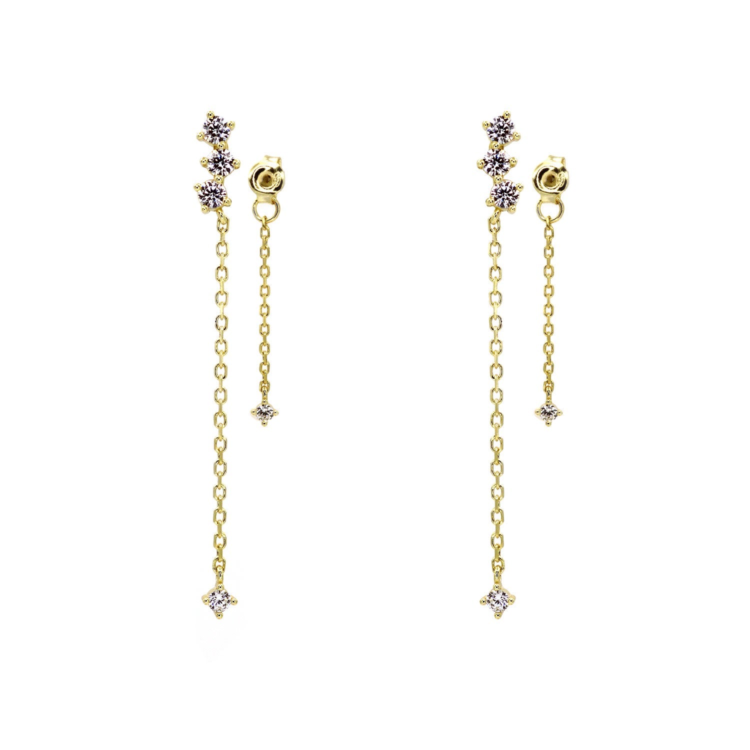 Sparkling Dainty Stackable Drop Earrings In Yellow Gold Vermeil