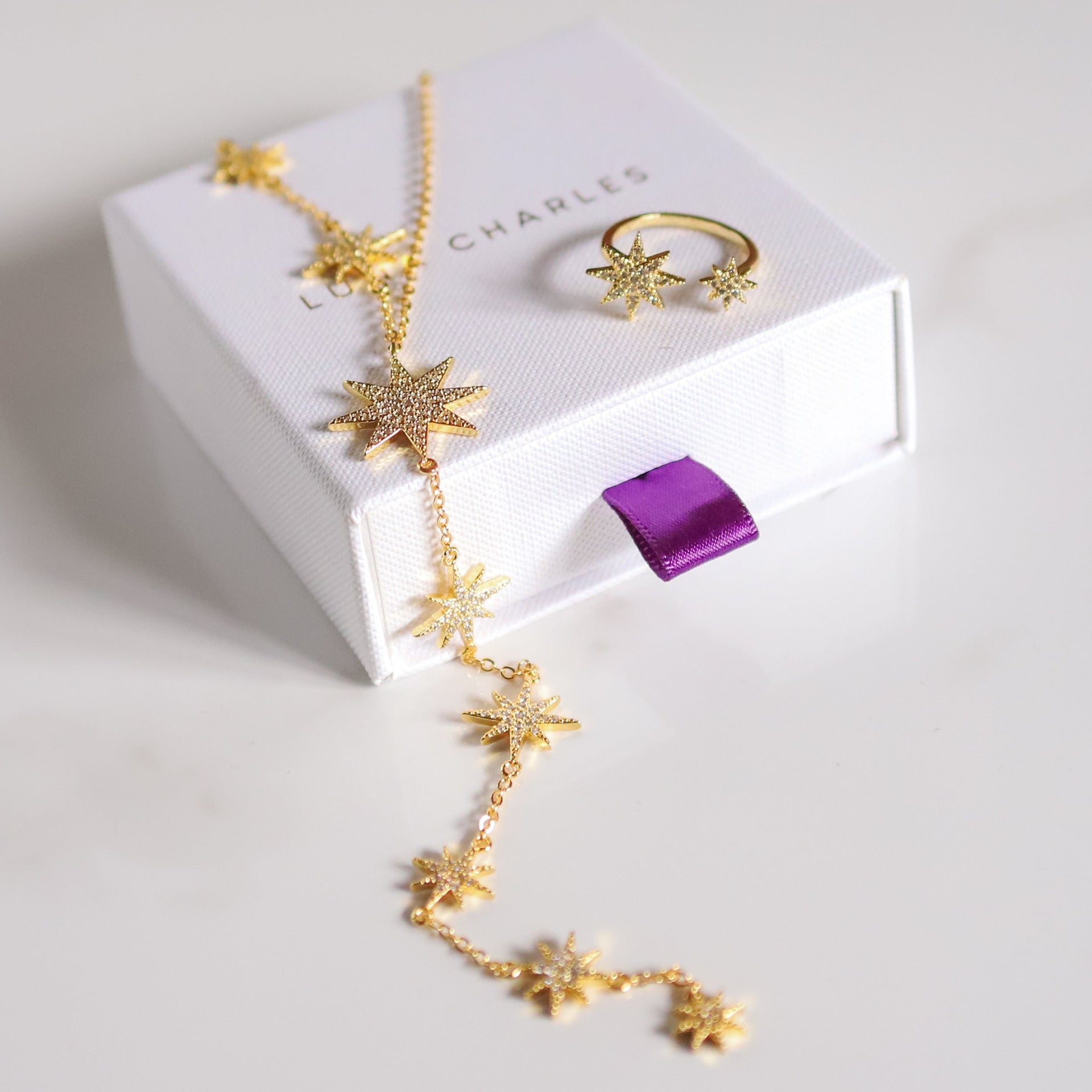 Sparkling Star Gift Set - Necklace & Ring - Gold Plated