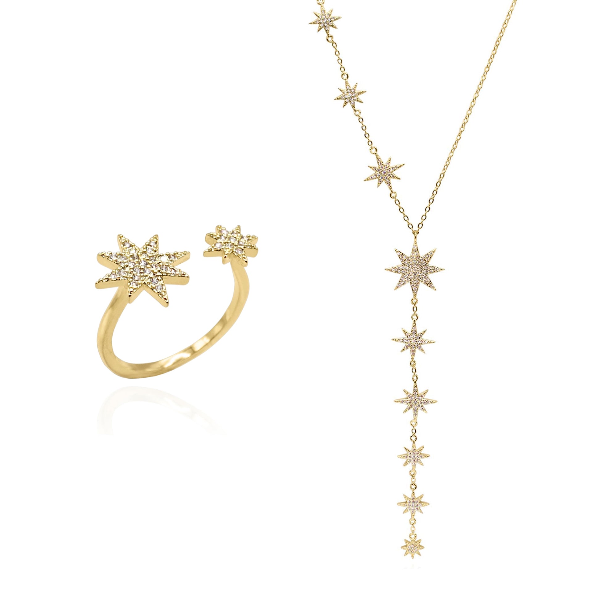 Sparkling Star Gift Set - Necklace & Ring - Gold Plated