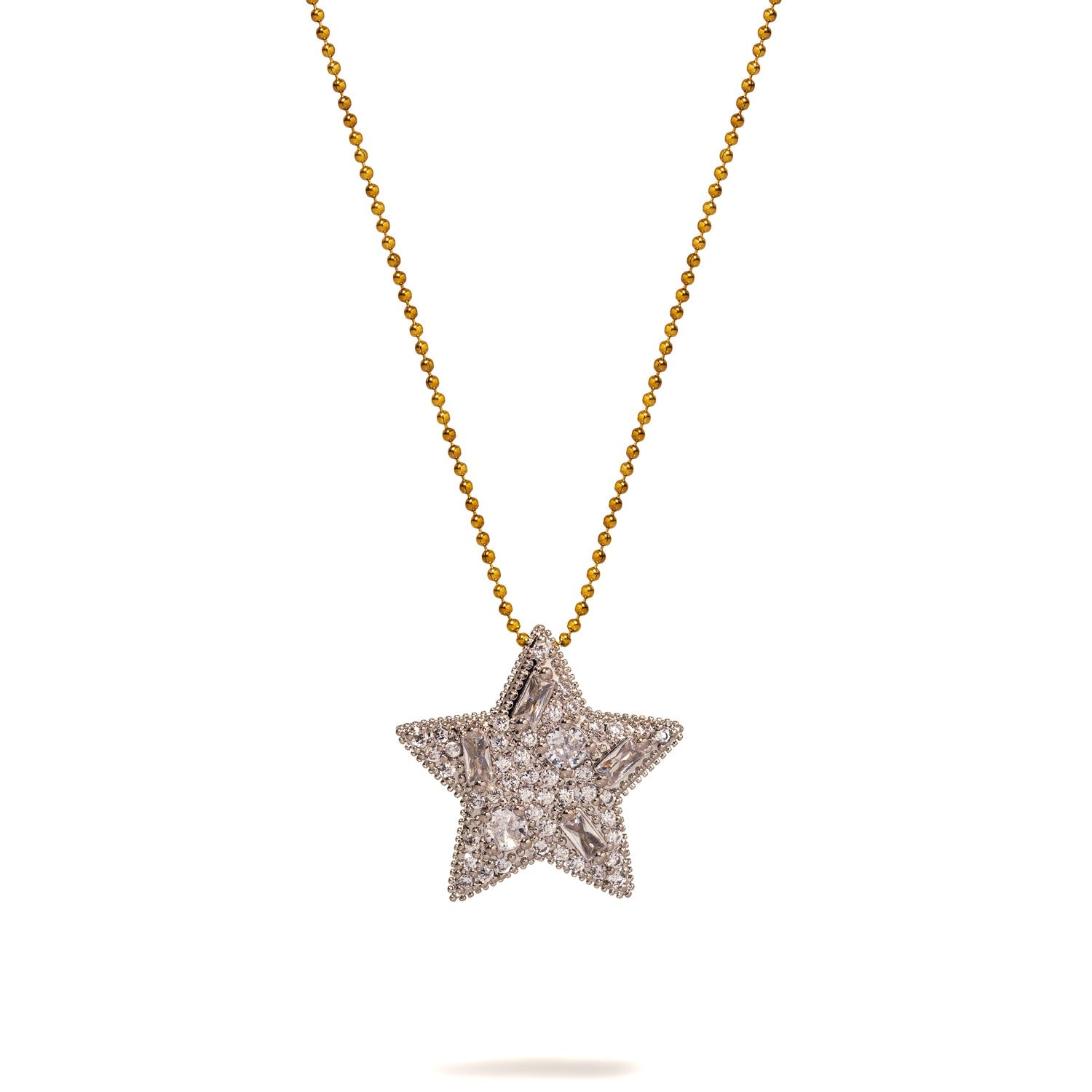 Sparkly Baguette Diamonds Big Star Love Statement Necklace - Gold
