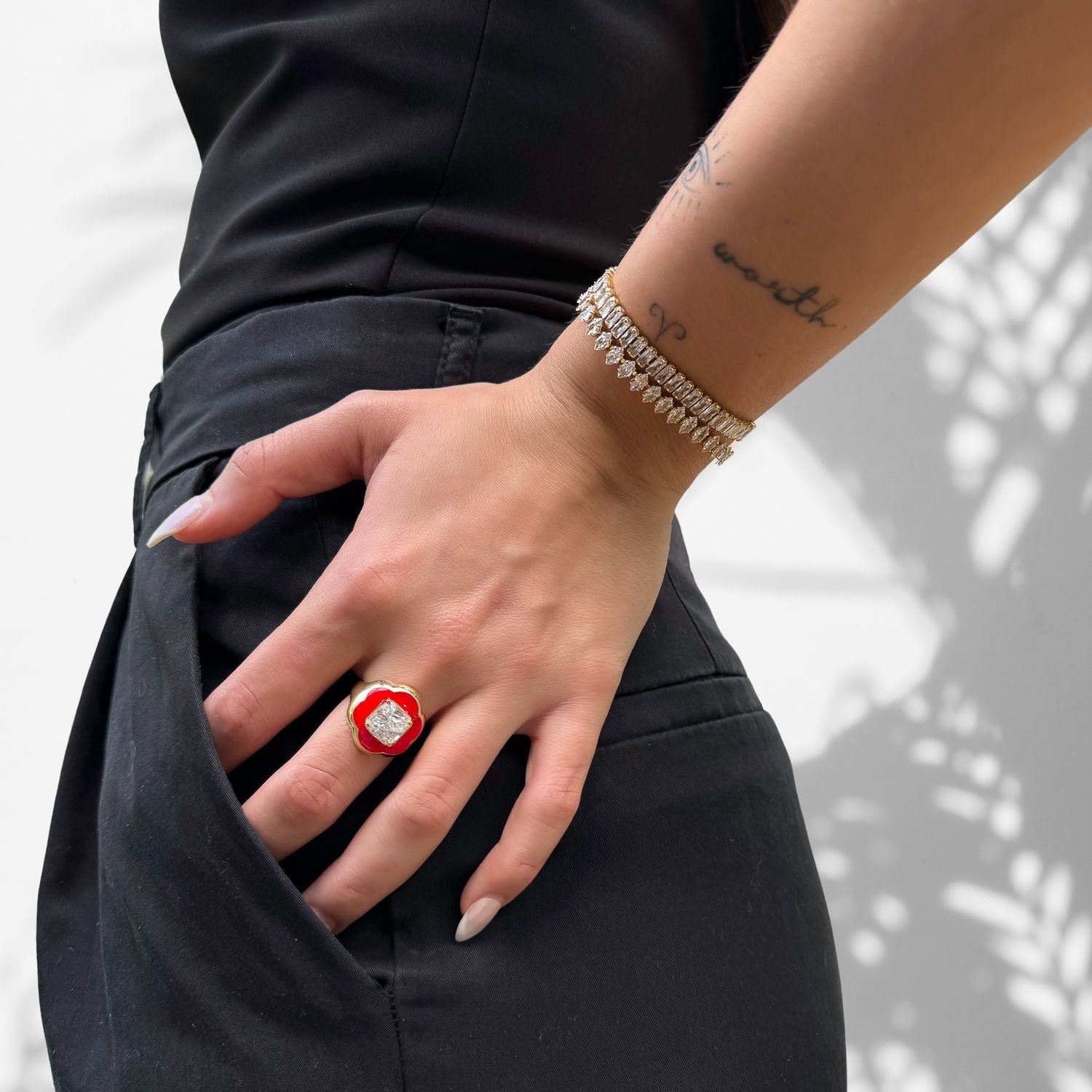 Baguette Diamond Adjustable Fashion Bracelet - Gold