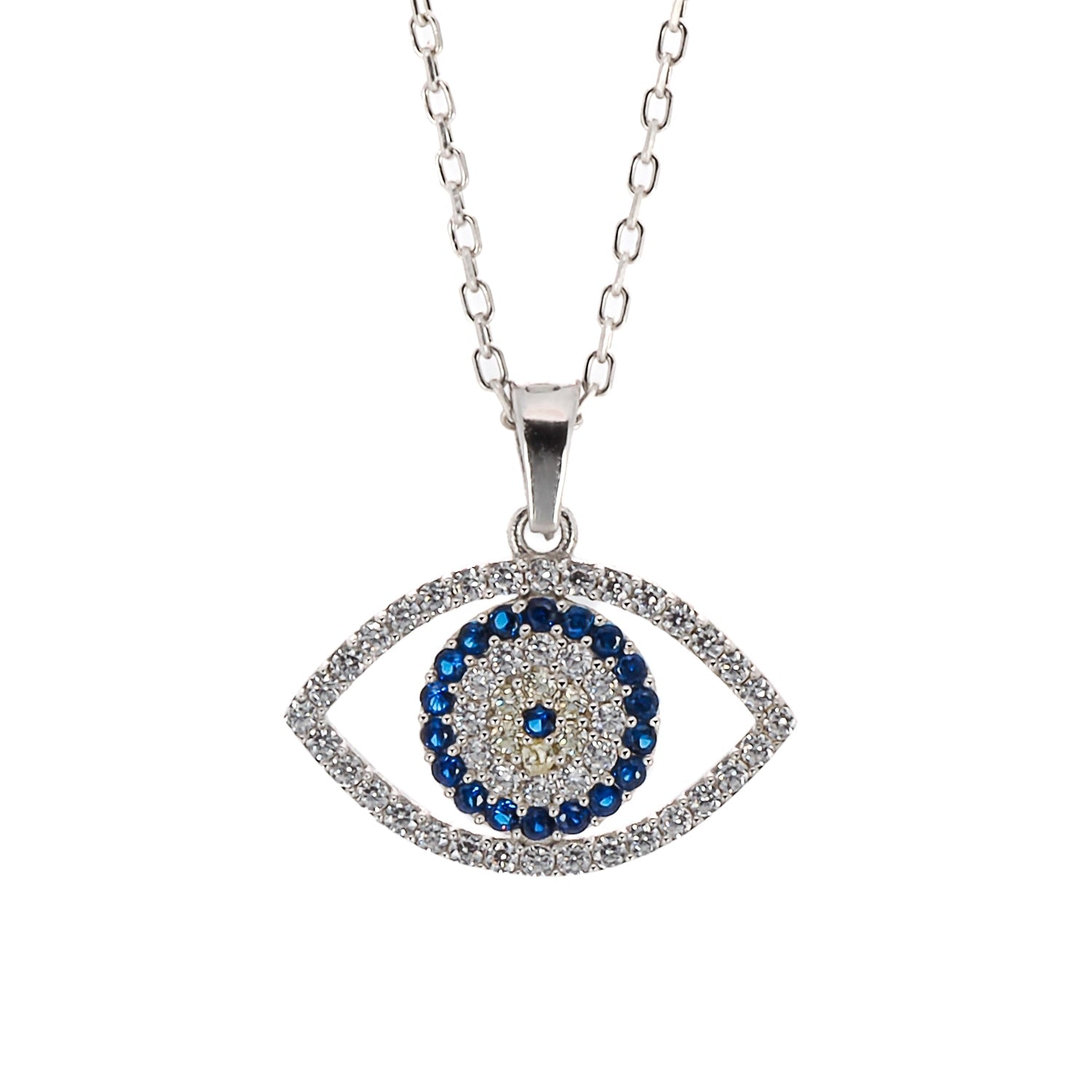 Sparkly Evil Eye Sterling Silver Necklace - Silver