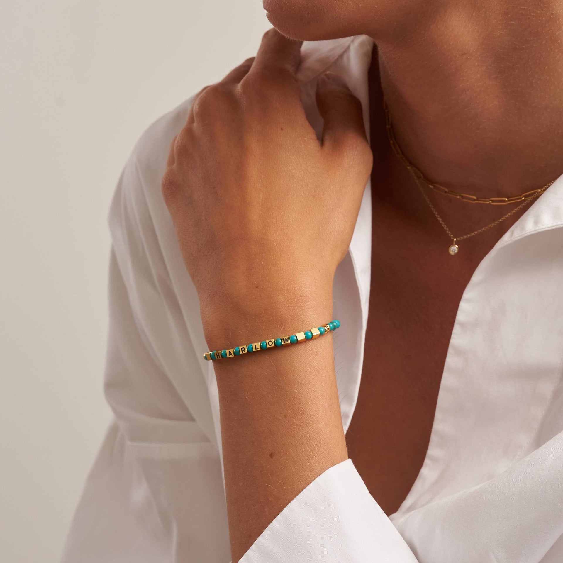 Speak Now Beaded Bracelet with Turquoise Stones in 18K Gold Plating