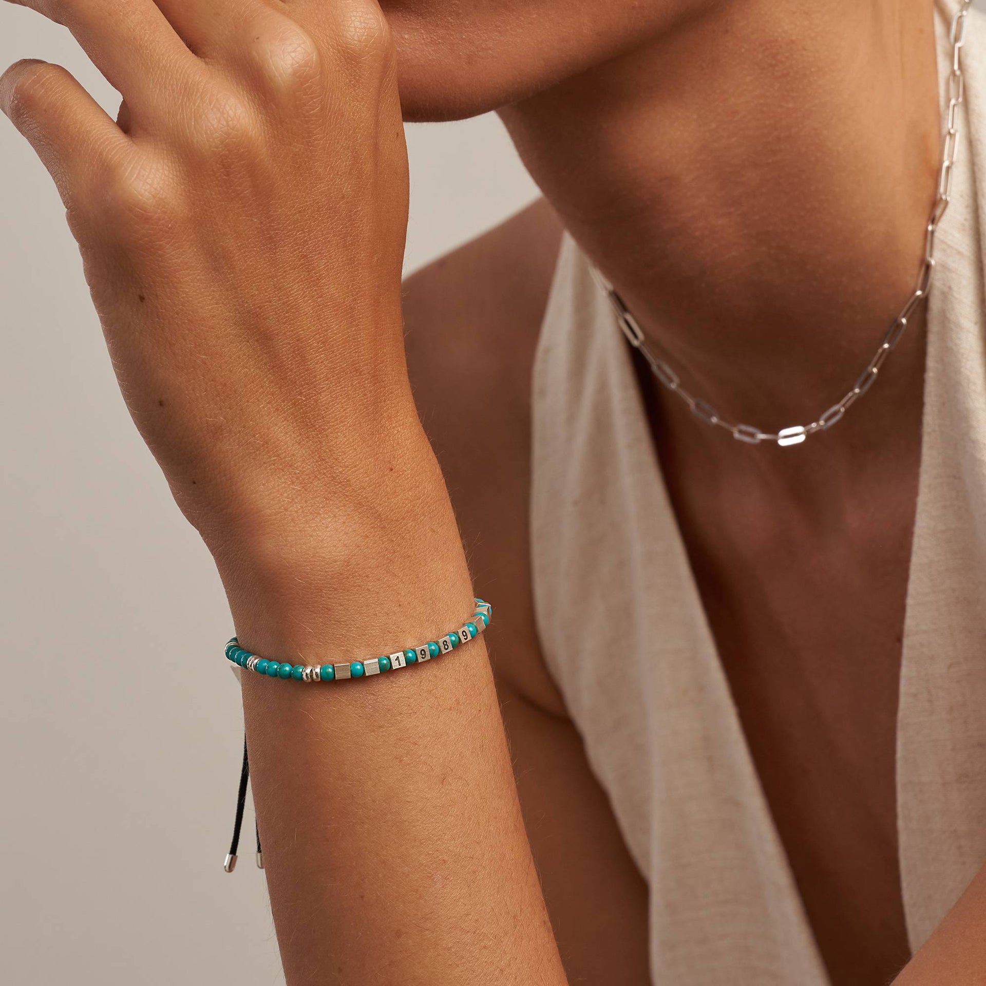 Speak Now Beaded Bracelet with Turquoise Stones in Sterling Silver