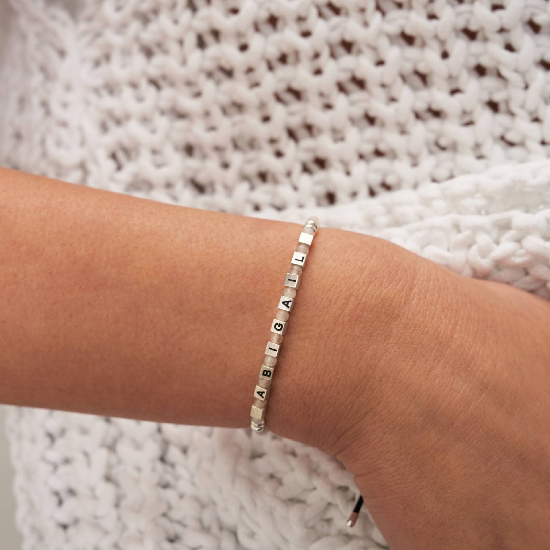Speak Now Beaded Bracelet with White Moon Stones in Sterling Silver
