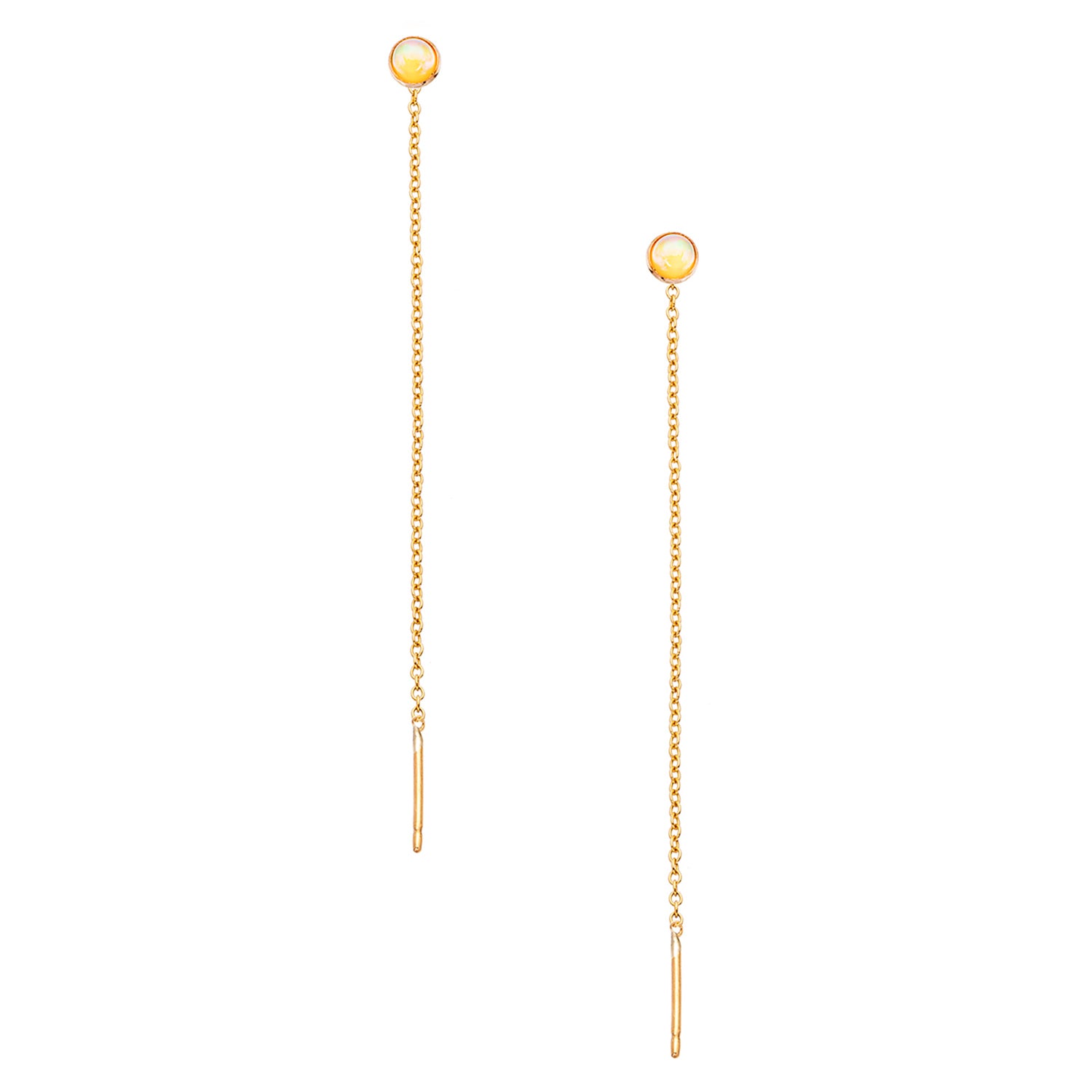 Speedway Four Millimeter Gemstone Threader Post Earrings - Opal - Goldfilled