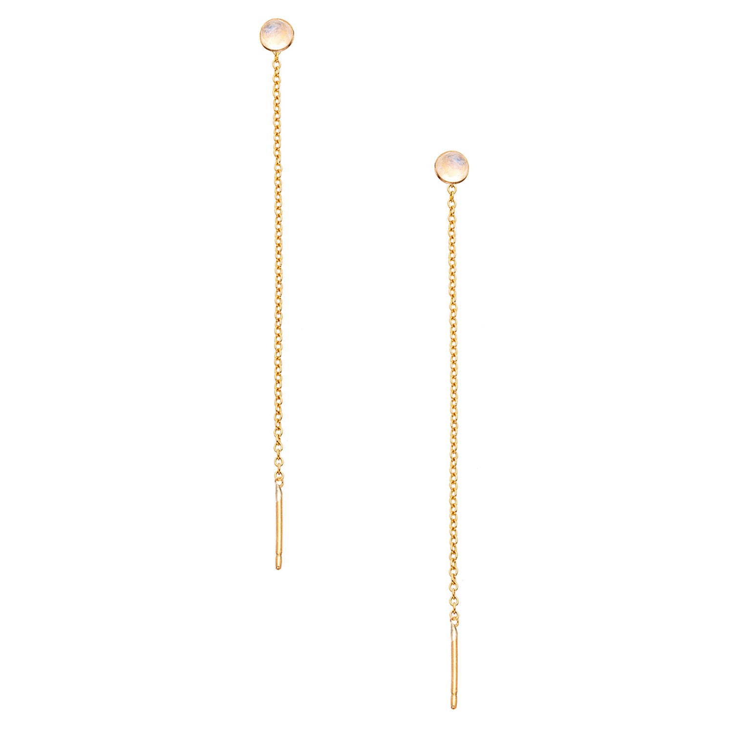 Speedway Four Millimeter Gemstone Threader Post Earrings - Rainbow Moonstone - Goldfilled