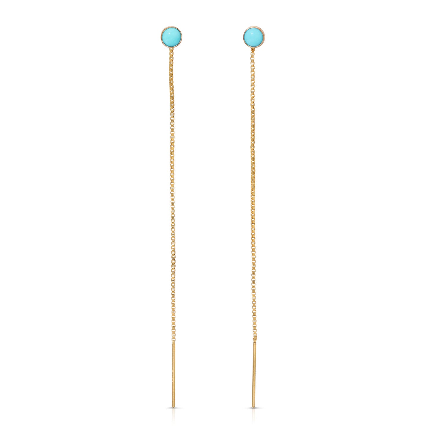 Speedway Four Millimeter Gemstone Threader Post Earrings - Turquoise - Goldfilled