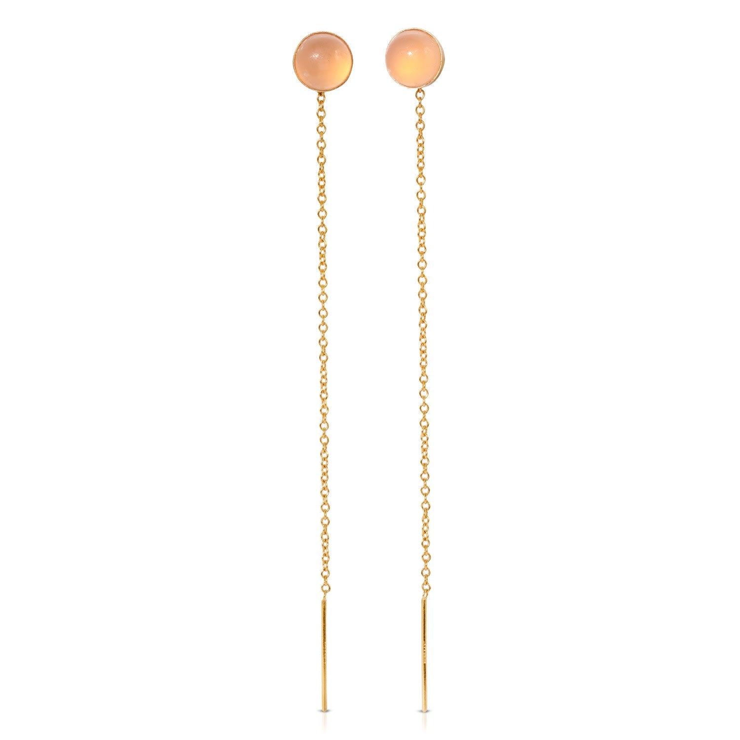 Speedway Six Millimeter Gemstone Threader Post Earrings - Pink Chalcedony - Goldfilled